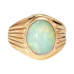 Retro 5.50ct Opal Ring 18k Yellow Gold Mens Signet Estate Fine Jewelry