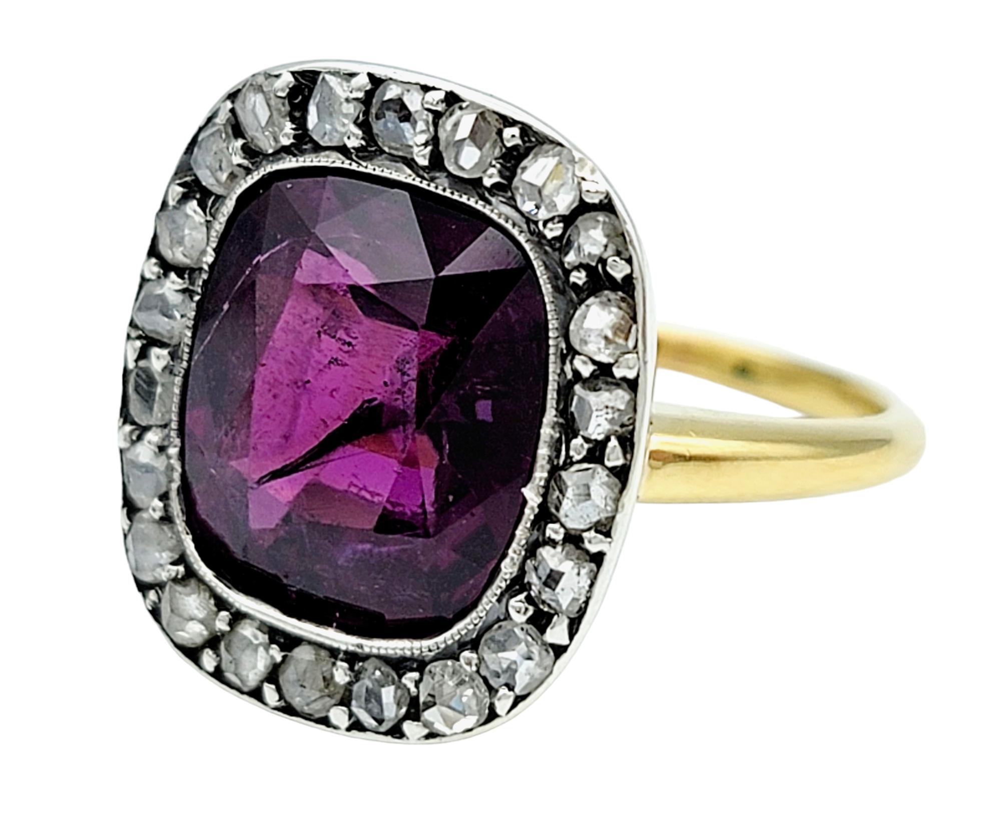 Contemporary Vintage 5.54 Carat Purple Cushion Cut Sapphire with Diamond Halo 18 Karat Gold For Sale