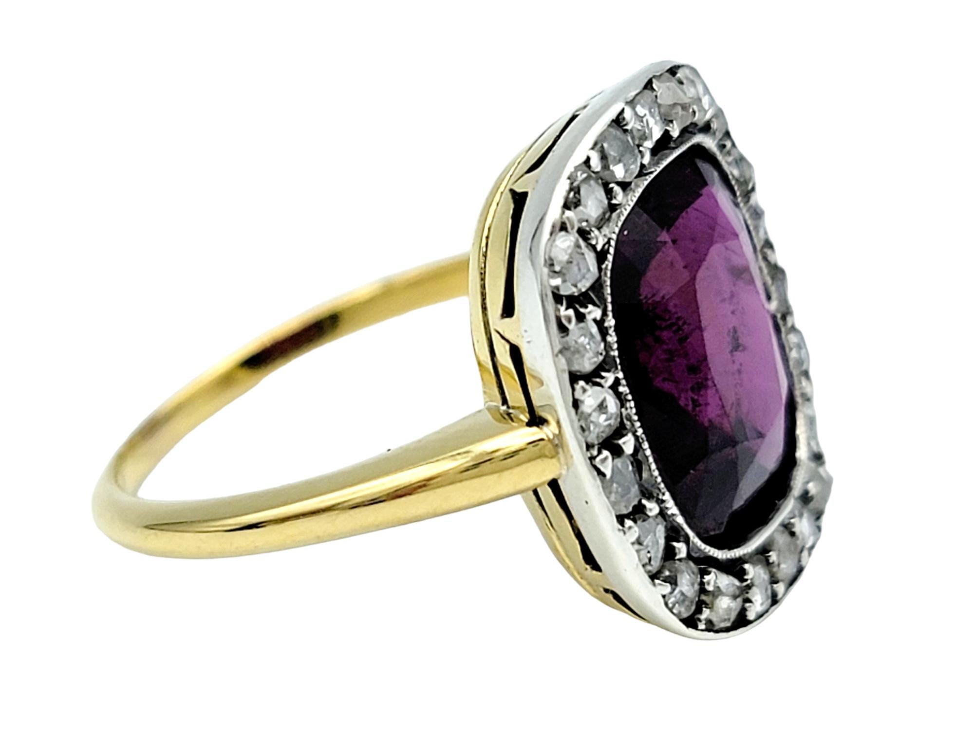 Vintage 5.54 Carat Purple Cushion Cut Sapphire with Diamond Halo 18 Karat Gold In Good Condition For Sale In Scottsdale, AZ