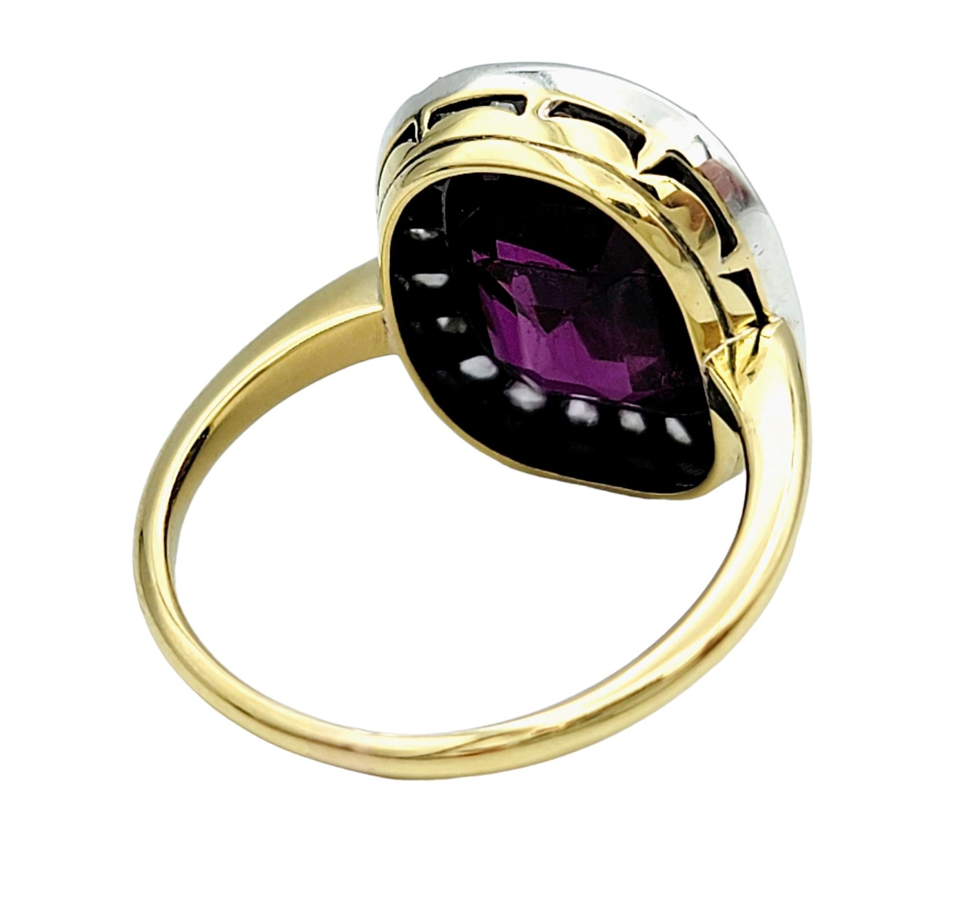Women's Vintage 5.54 Carat Purple Cushion Cut Sapphire with Diamond Halo 18 Karat Gold For Sale