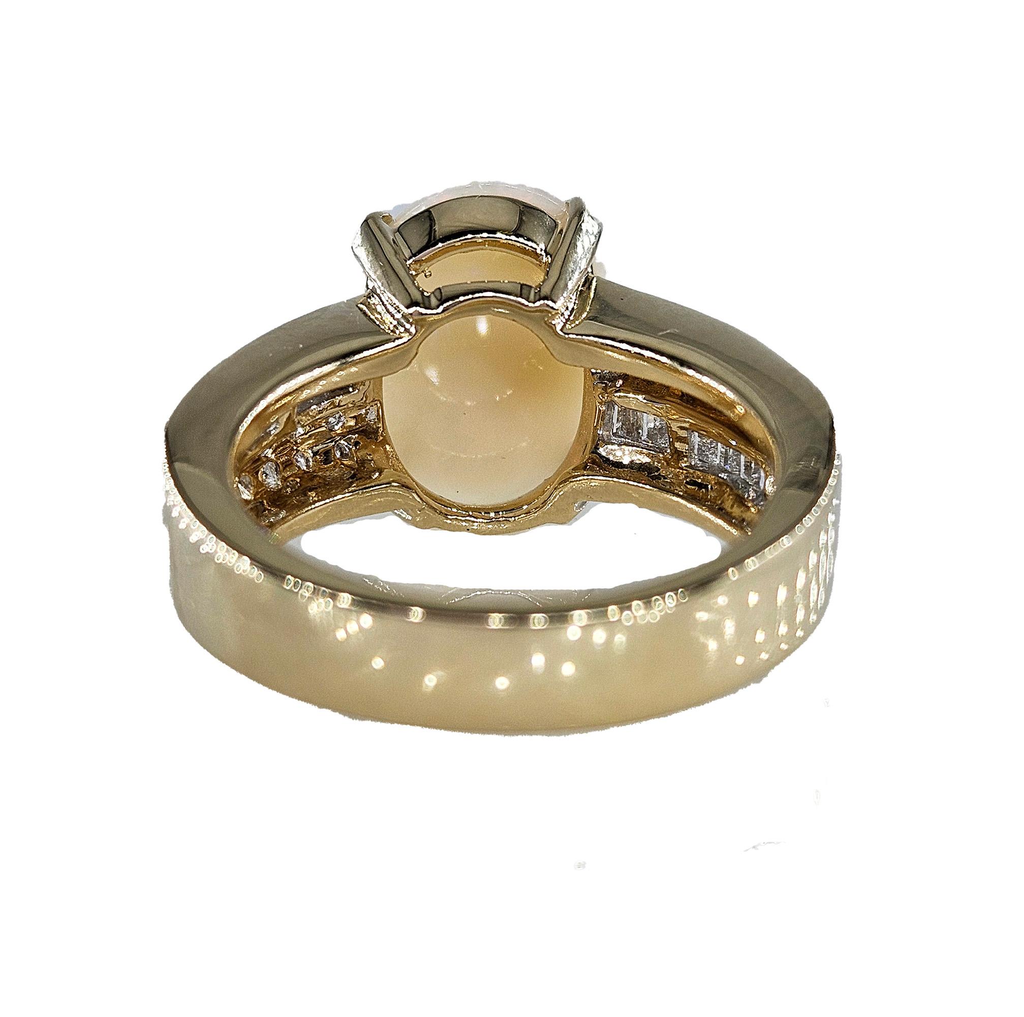 Women's Vintage 5.54ctw Australian OPAL & Round Baguette Diamond 14k Yellow Gold Ring For Sale