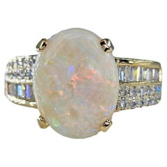 Vintage By 5,54ctw OPALE australiana e anello con diamante tondo a baguette in oro giallo 14k