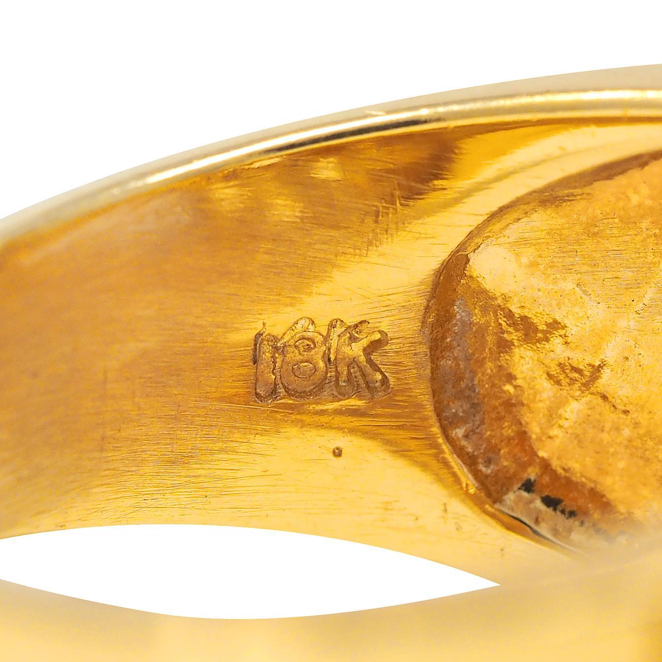Breiter Vintage-Ring aus 18 Karat Gelbgold mit 5,55 Karat lila-rosa Spinell und Diamant im Angebot 7