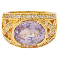 Vintage 5.55 CTW Purple Pink Spinel Diamond 18 Karat Yellow Gold Wide Band Ring