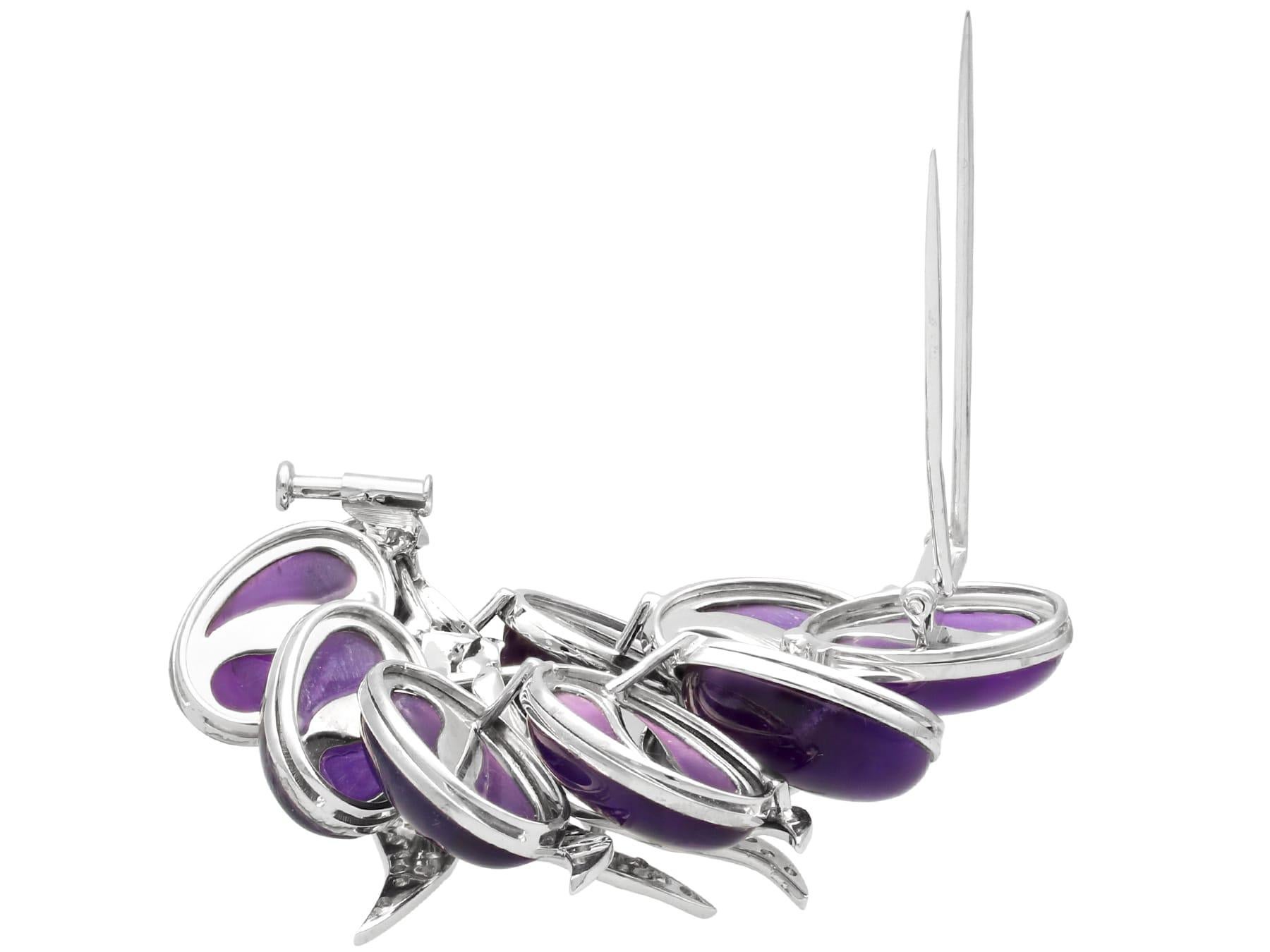 Vintage 55Ct Amethyst and 3.02Ct Diamond 18k White Gold Brooch Circa 1950 For Sale 1