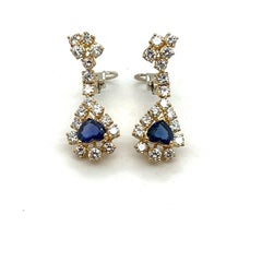 Vintage 5.60 carat Sapphire Diamond Dangle Earrings, 18K