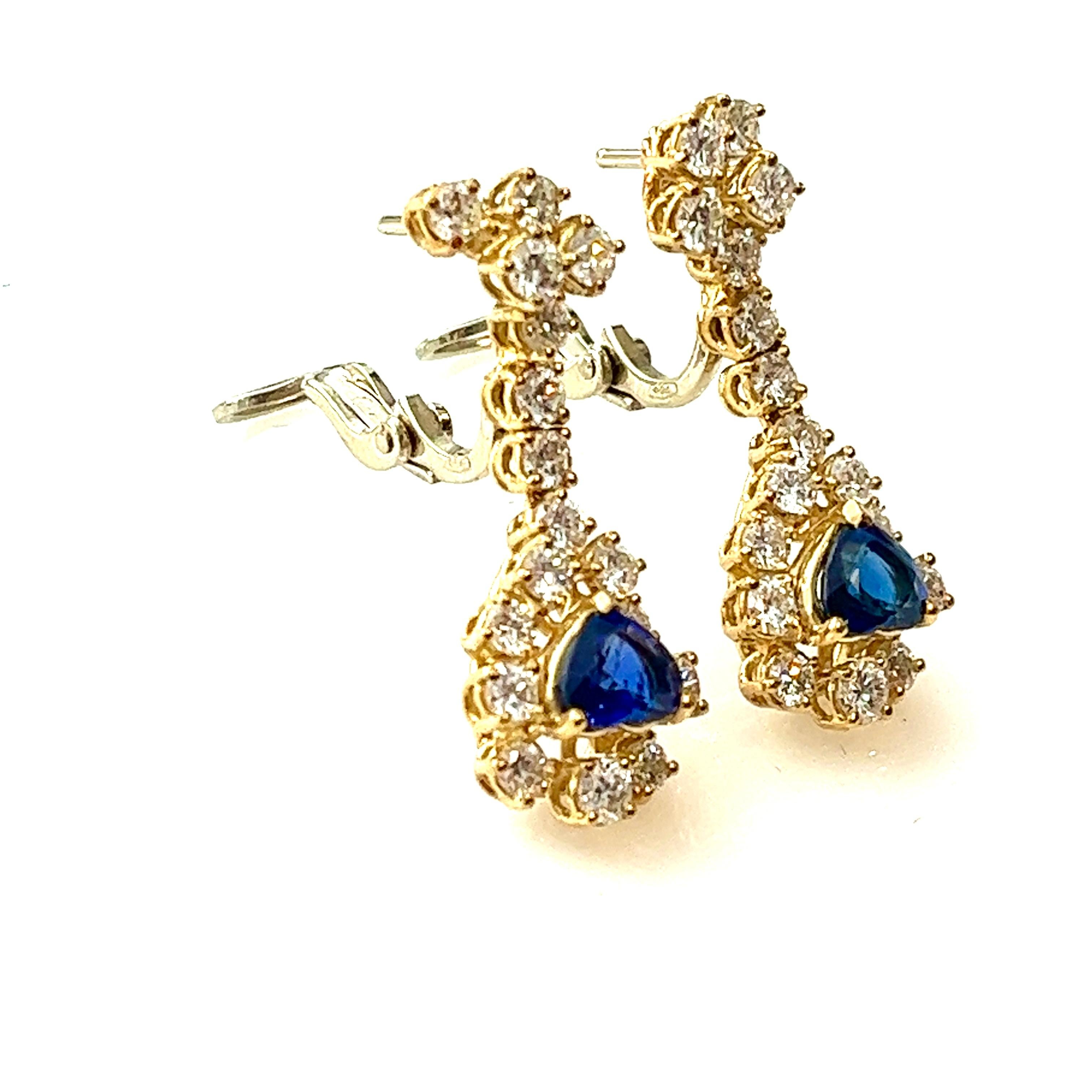 Women's Vintage 5.60 carat Sapphire Diamond Dangle Earrings, 18K  For Sale