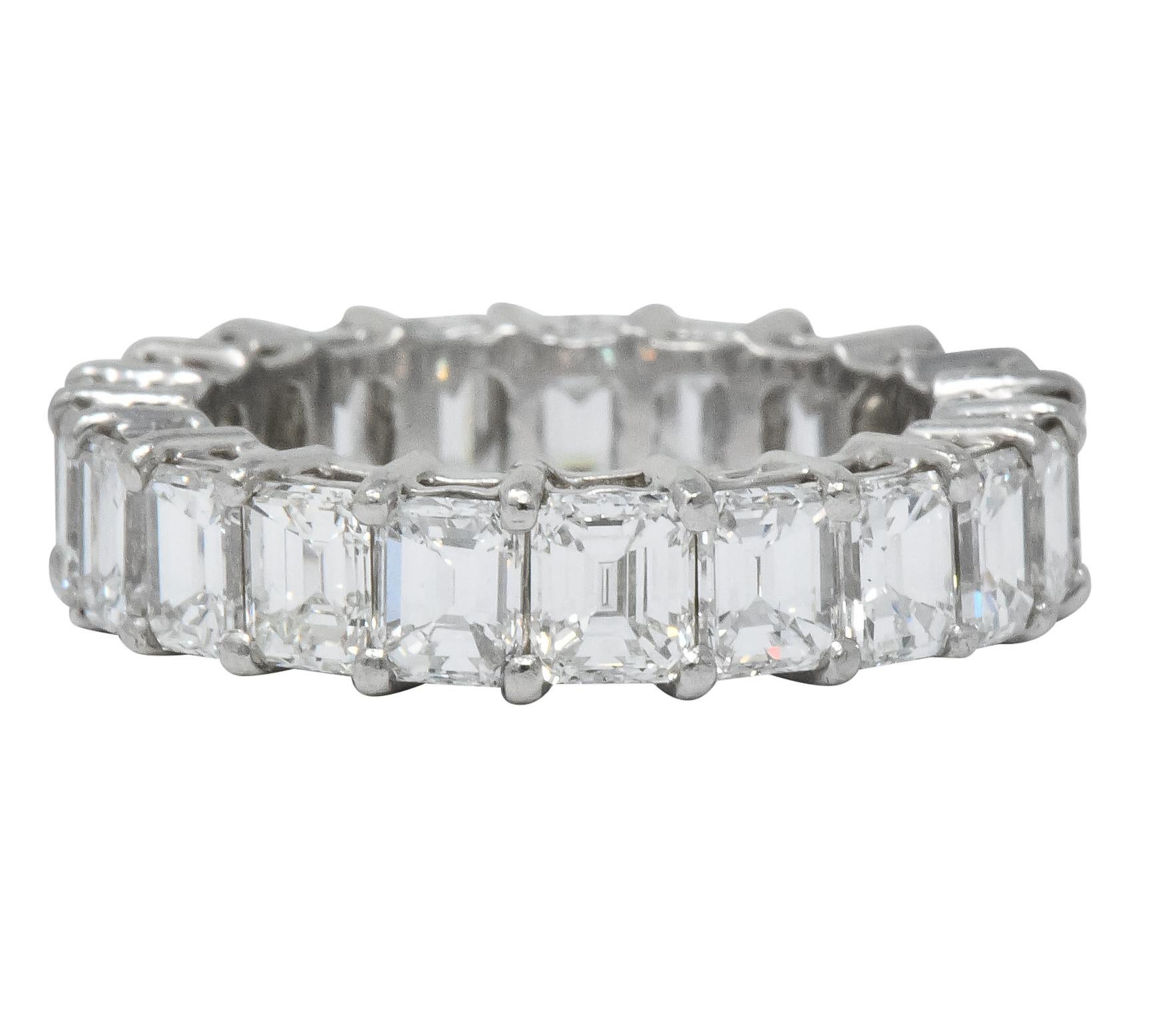 Contemporary Vintage 5.60 Carat Emerald Cut Diamond Platinum Eternity Band Ring