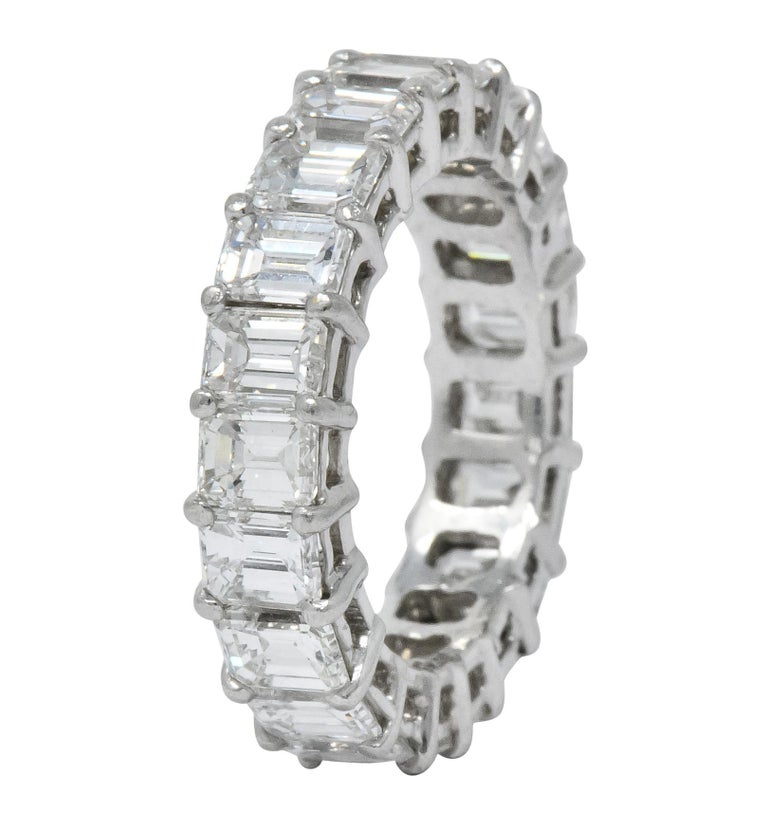 Vintage 5.60 Carat Emerald Cut Diamond Platinum Eternity Band Ring at