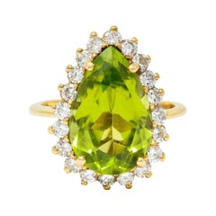 Vintage 5.60 Carats Peridot Diamond 14 Karat Gold Pear Cluster Ring