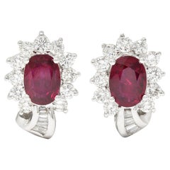 Vintage 5.60 Carats Ruby Diamond 18 Karat White Gold Ribbon Cluster Earrings