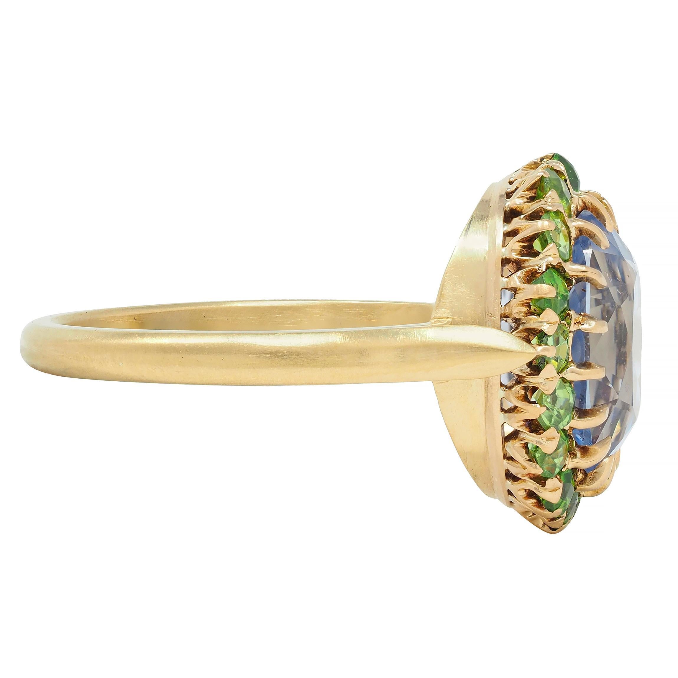 Vintage 5,63 CTW keine Hitze Ceylon Saphir Demantoid Granat 18 Karat Gold Ring im Zustand „Hervorragend“ im Angebot in Philadelphia, PA