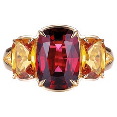 Anello vintage con granato e citrino da 5,63 carati in oro giallo 14 carati
