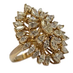 Vintage 5.68ctw Champagne Diamond Marquise Cluster Ring 18k Gold