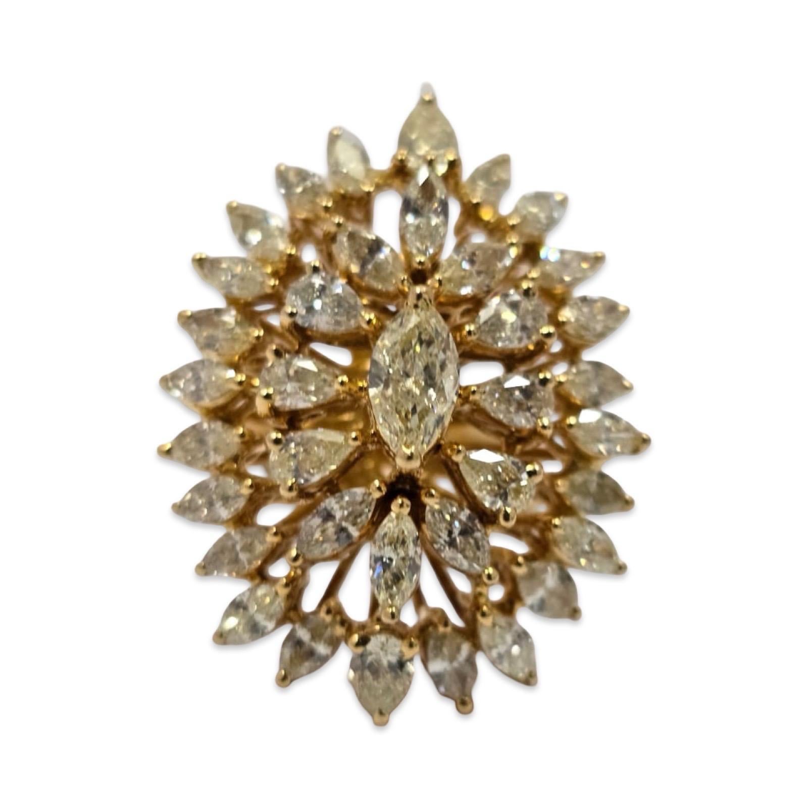 Vintage 5.68ctw Champagner Diamant Marquise Cluster Ring 18k Gold Damen im Angebot