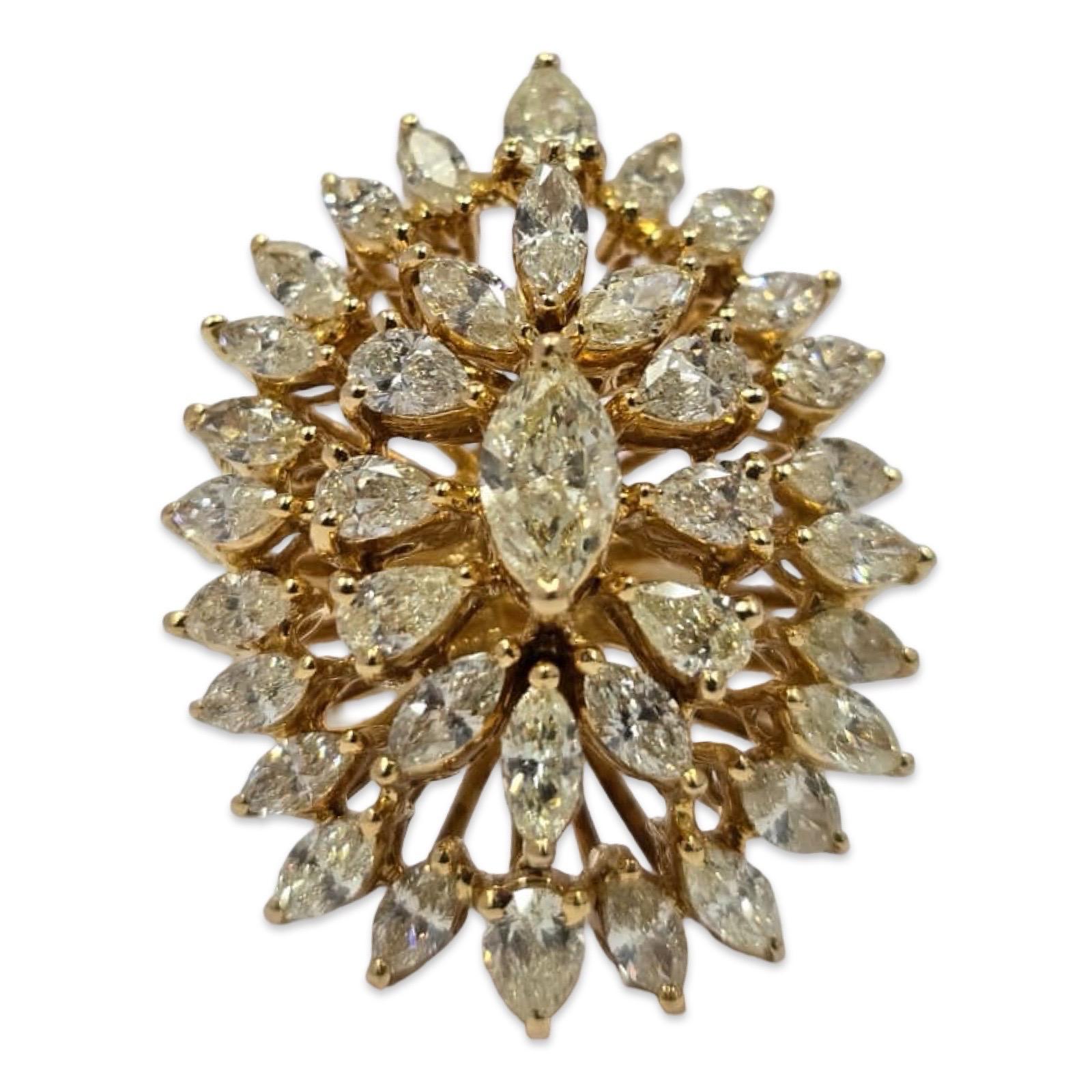 Vintage 5.68ctw Champagner Diamant Marquise Cluster Ring 18k Gold im Angebot 1