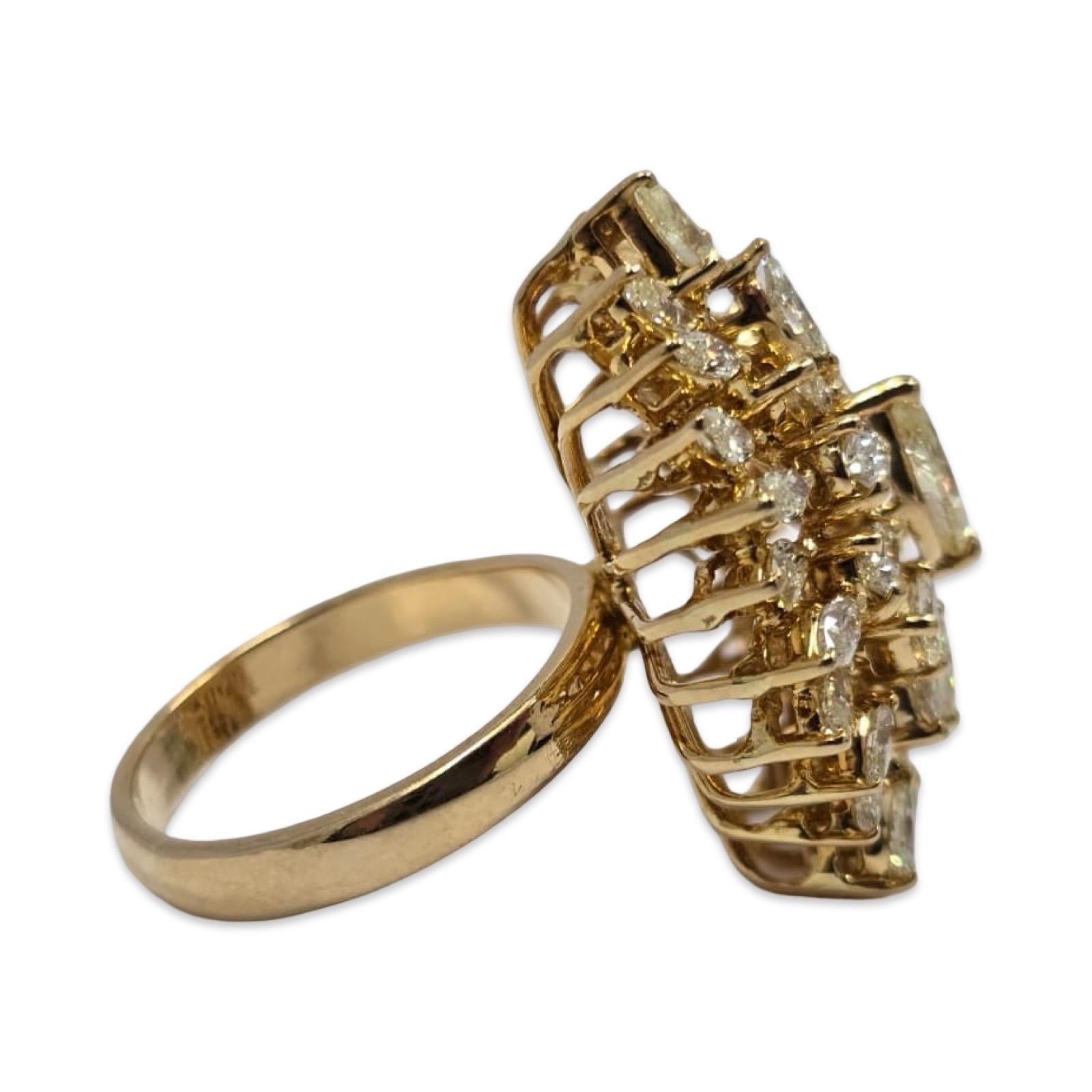 Vintage 5.68ctw Champagner Diamant Marquise Cluster Ring 18k Gold im Angebot 2