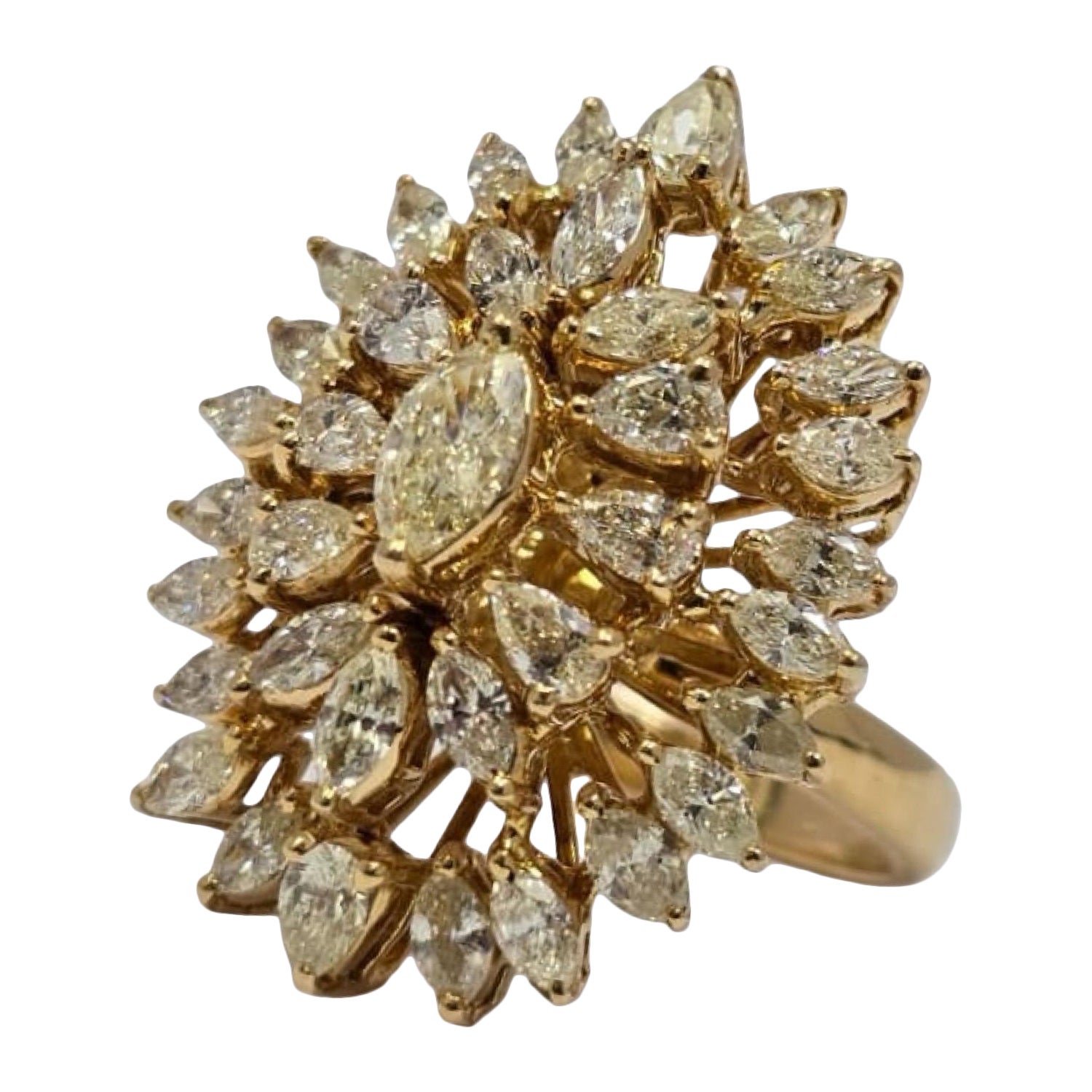 Vintage 5.68ctw Champagne Diamond Marquise Cluster Ring 18k Gold