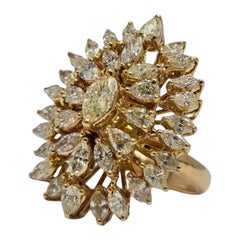 Vintage 5.68ctw Champagne Diamond Marquise Cluster Ring 18k Gold