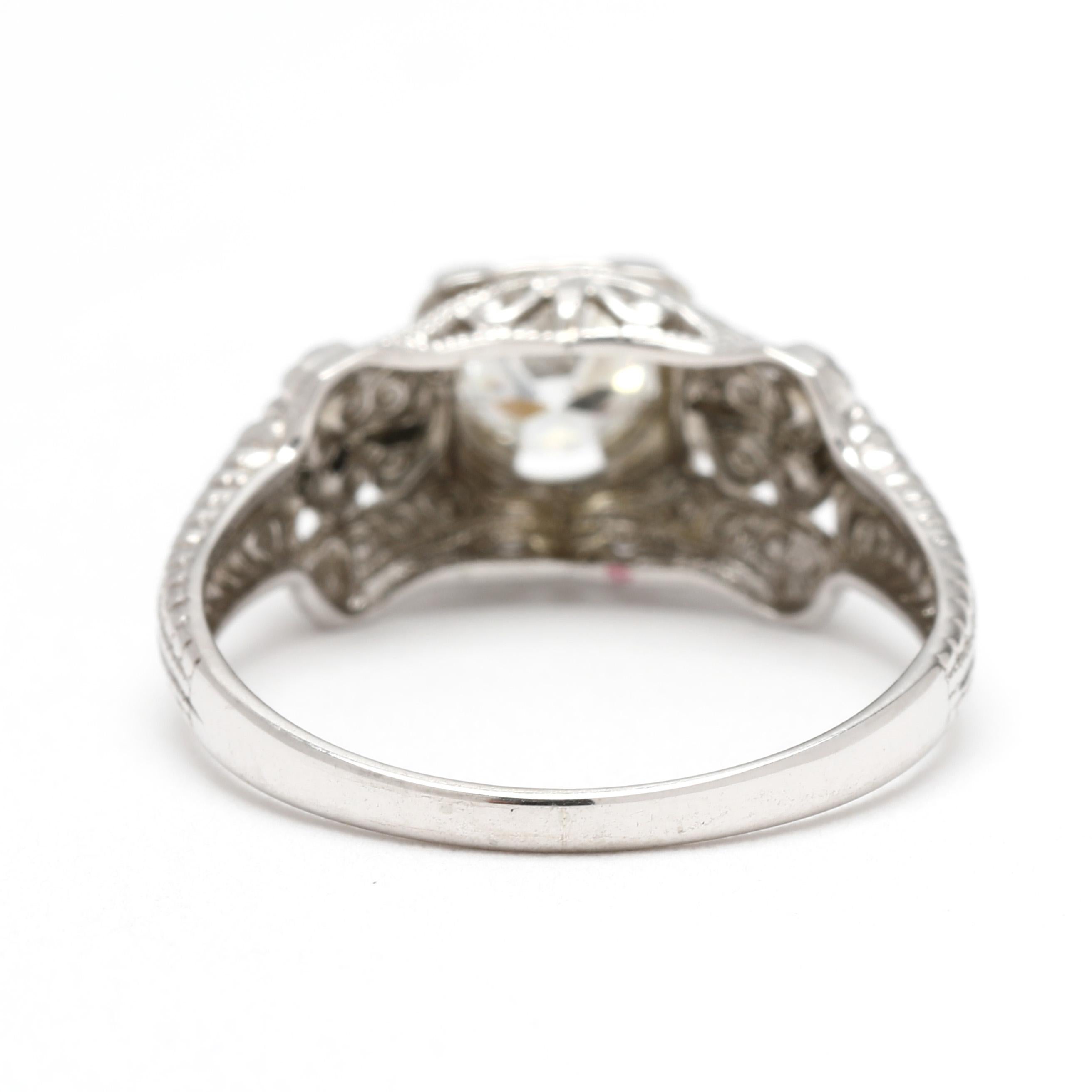Vintage .56ctw Diamant-Verlobungsring, 18k Weißgold, Vintage, Ring Größe 5 (Alteuropäischer Schliff) im Angebot