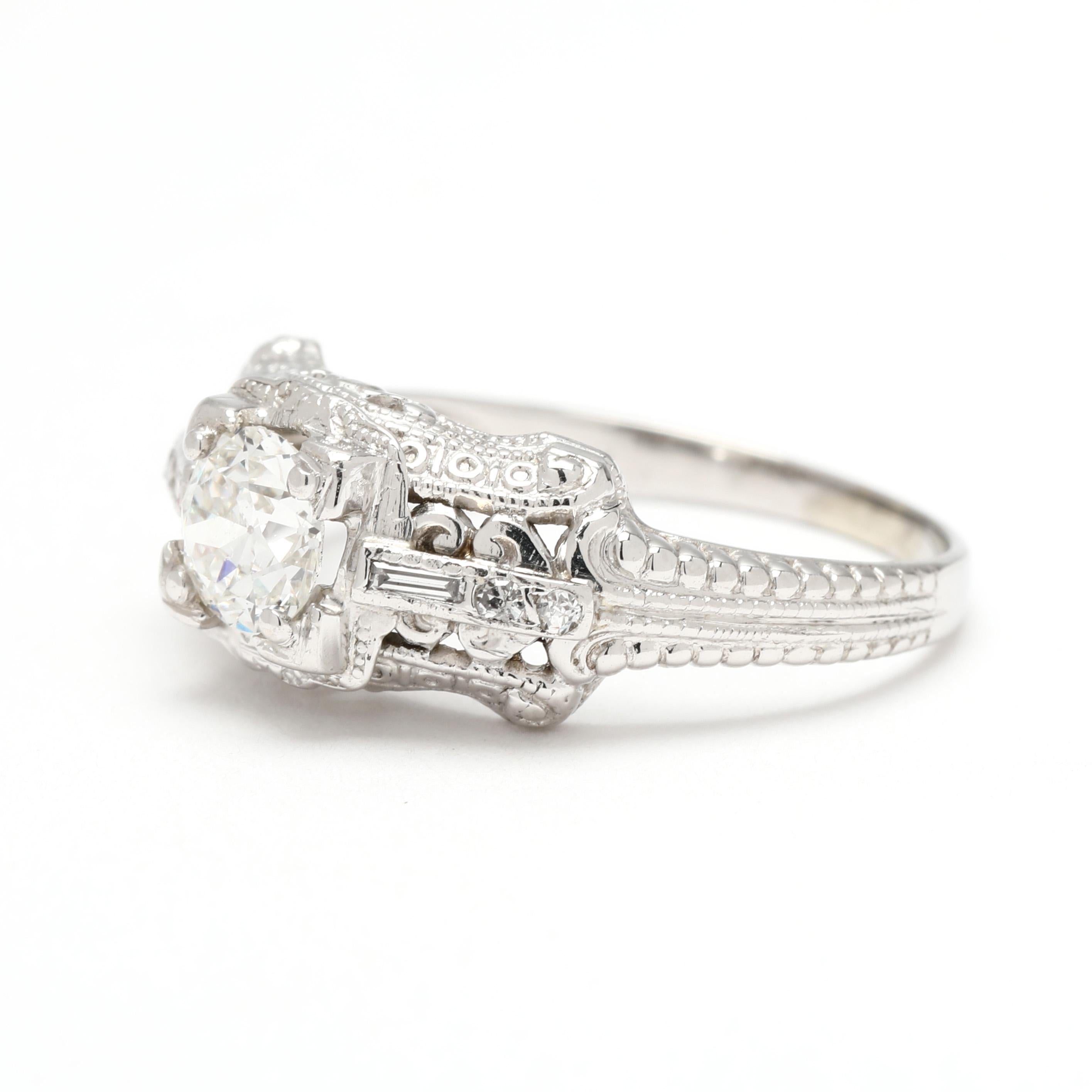 Vintage .56ctw Diamant-Verlobungsring, 18k Weißgold, Vintage, Ring Größe 5 im Zustand „Gut“ im Angebot in McLeansville, NC