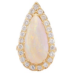 Anello da cocktail d'epoca in oro giallo 18K con diamante e forma a pera da 5,7 carati