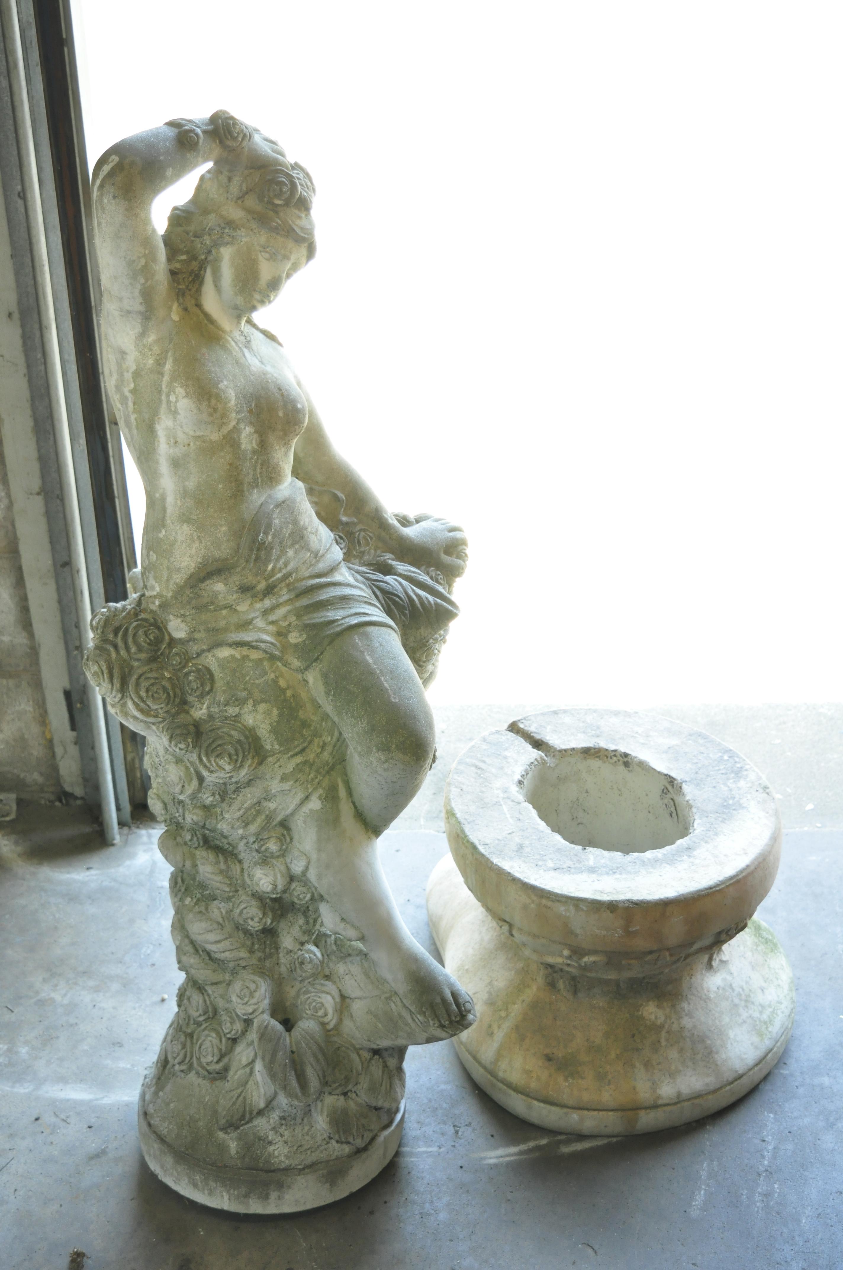 Vintage Massarelli Concrete Garden Patio Water Fountain Woman with Basket 3
