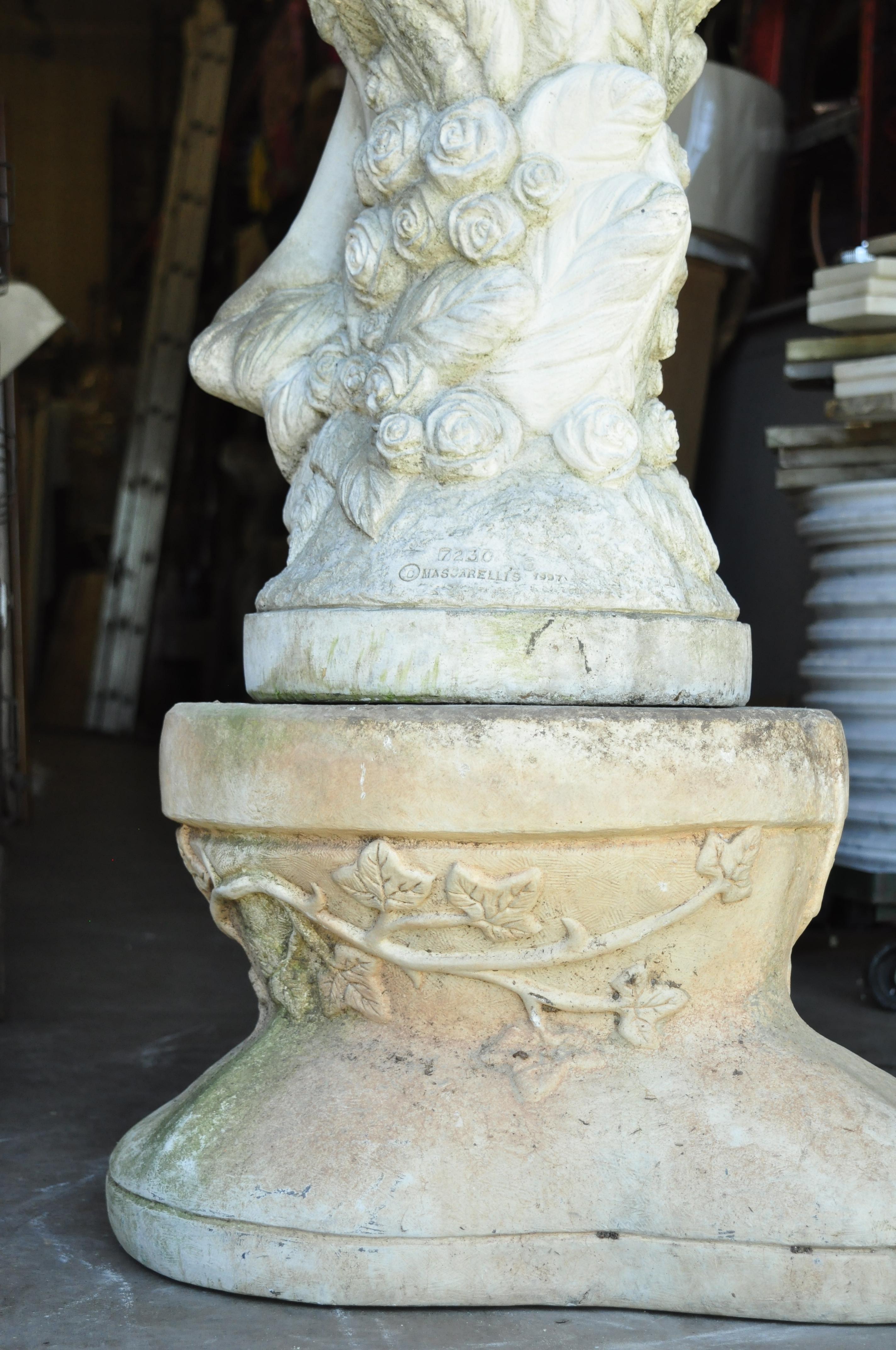 Victorian Vintage Massarelli Concrete Garden Patio Water Fountain Woman with Basket