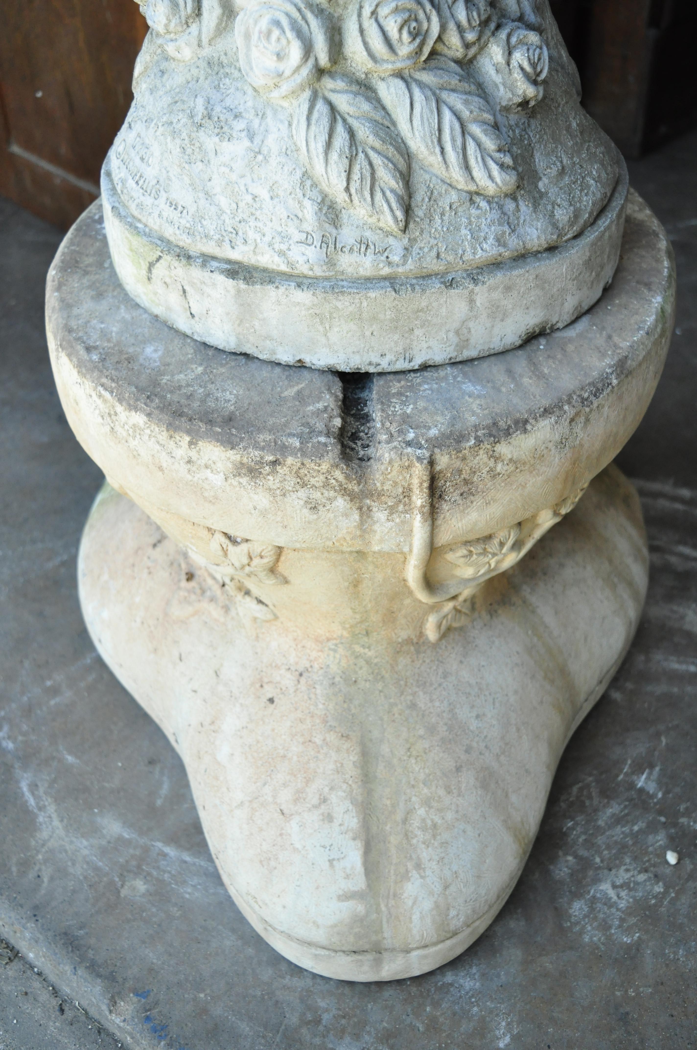 Vintage Massarelli Concrete Garden Patio Water Fountain Woman with Basket In Good Condition In Philadelphia, PA