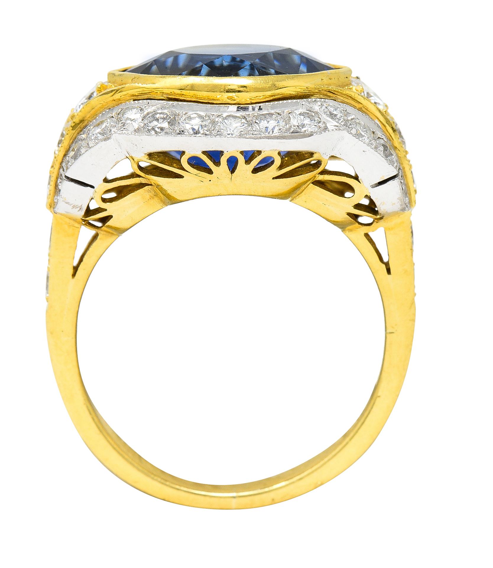 Vintage 5.71 Carats Ceylon Sapphire Diamond 18 Karat Two-Tone Gold Gemstone Ring 4