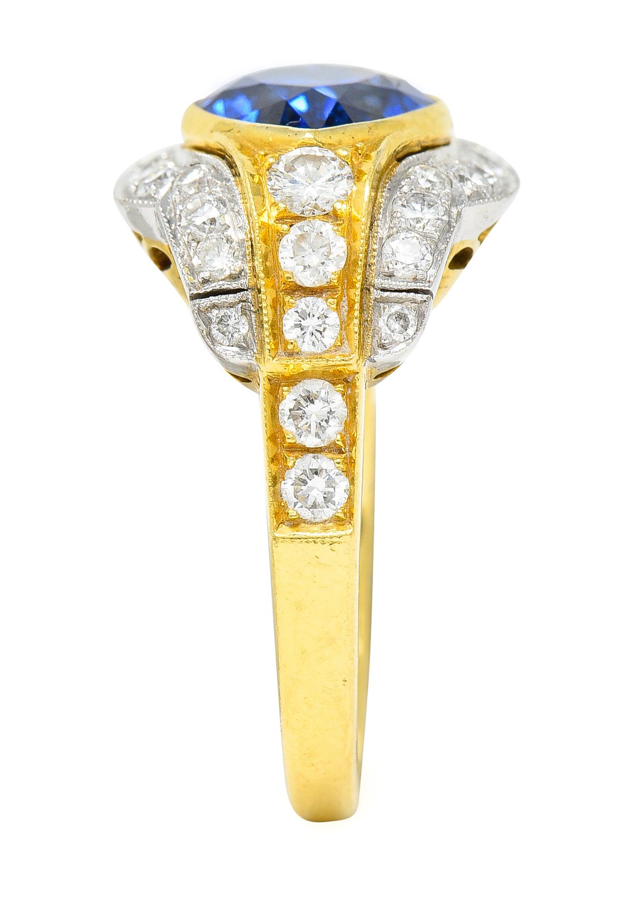 Vintage 5.71 Carats Ceylon Sapphire Diamond 18 Karat Two-Tone Gold Gemstone Ring 5