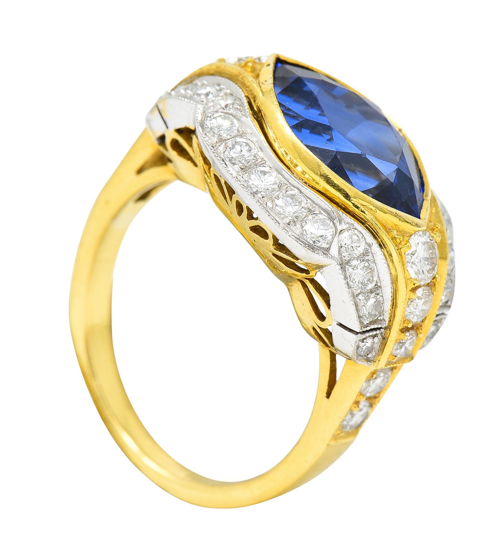 Vintage 5.71 Carats Ceylon Sapphire Diamond 18 Karat Two-Tone Gold Gemstone Ring 6