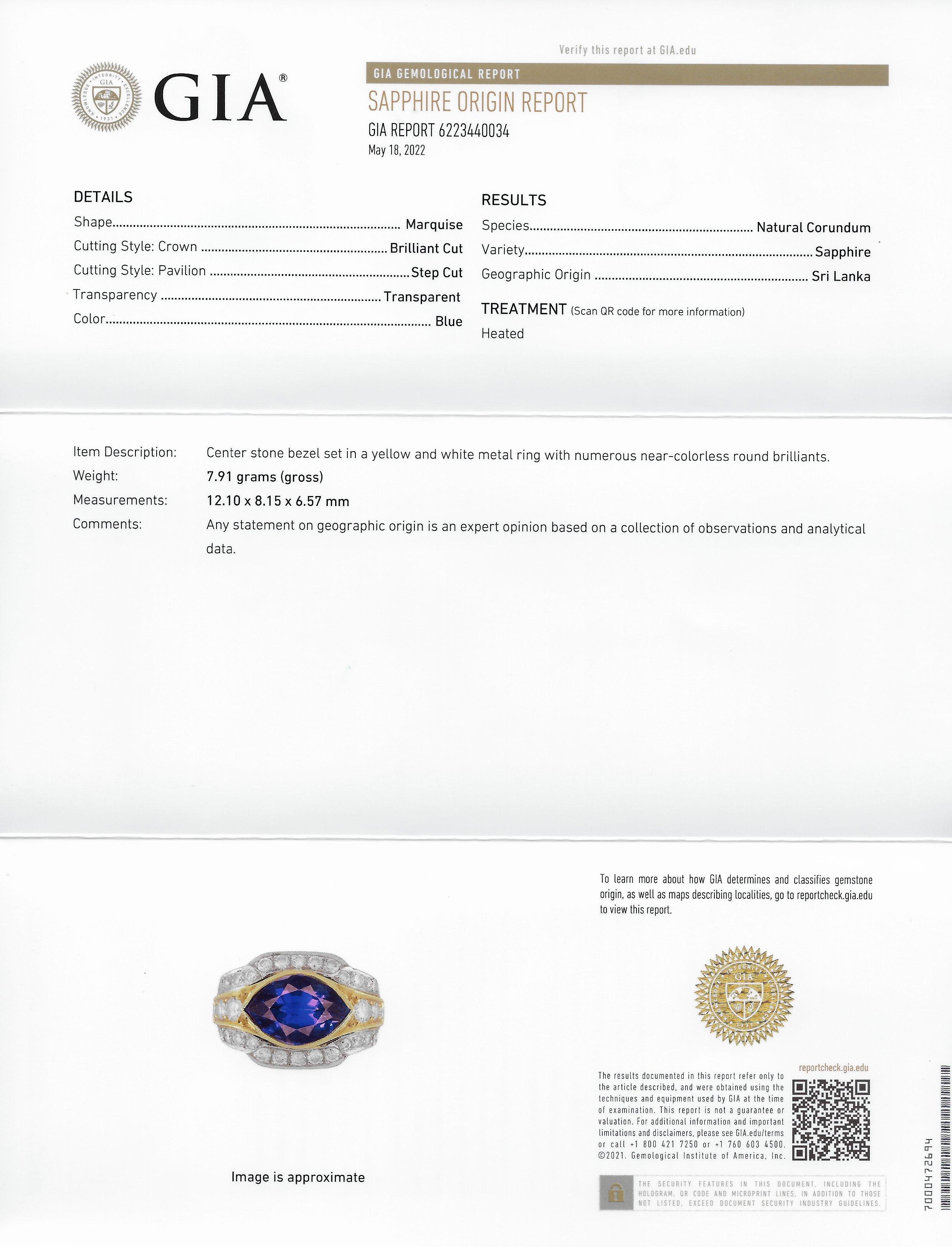 Vintage 5.71 Carats Ceylon Sapphire Diamond 18 Karat Two-Tone Gold Gemstone Ring 7