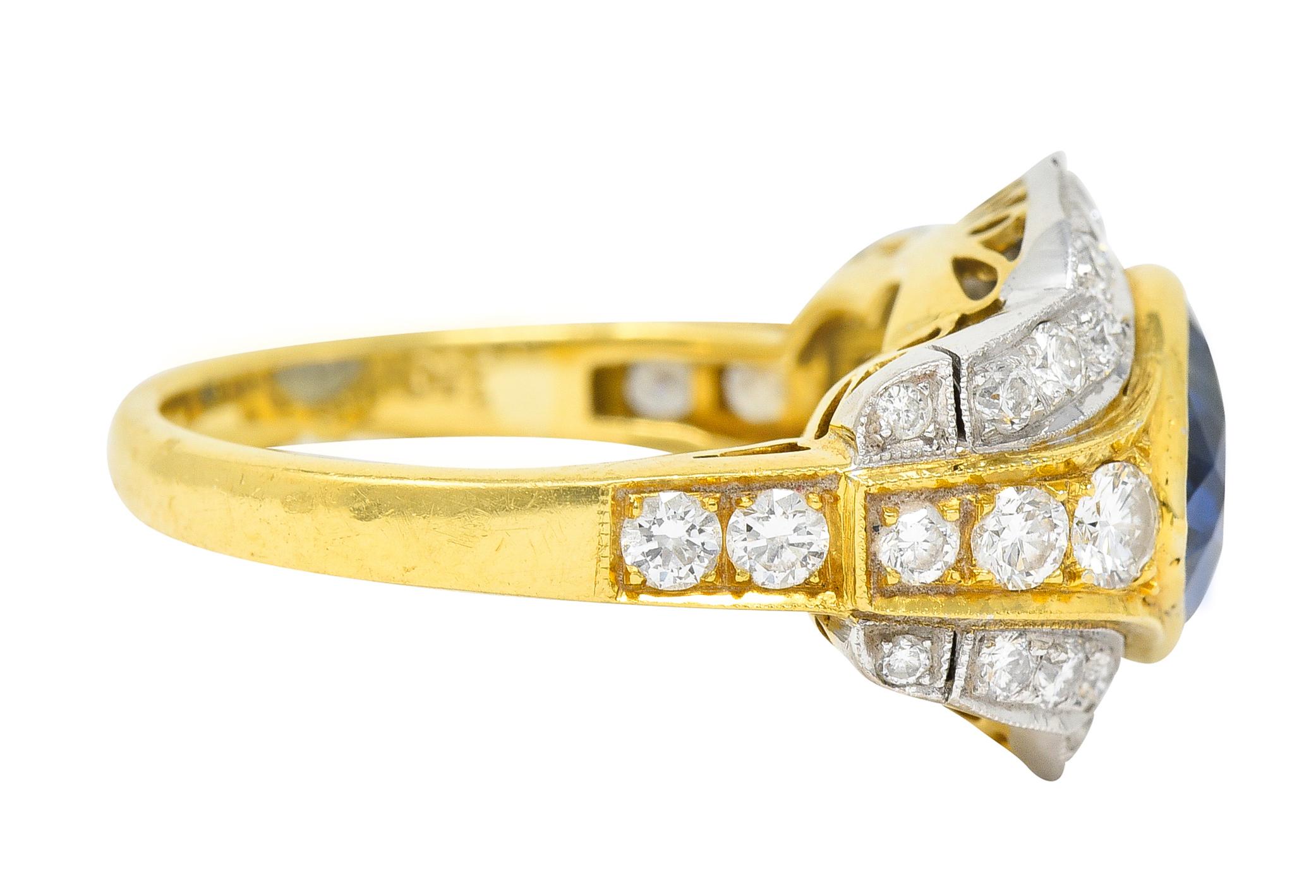 Marquise Cut Vintage 5.71 Carats Ceylon Sapphire Diamond 18 Karat Two-Tone Gold Gemstone Ring
