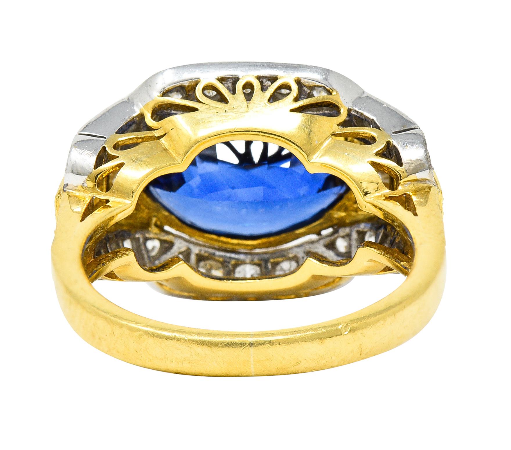 Vintage 5.71 Carats Ceylon Sapphire Diamond 18 Karat Two-Tone Gold Gemstone Ring In Excellent Condition In Philadelphia, PA
