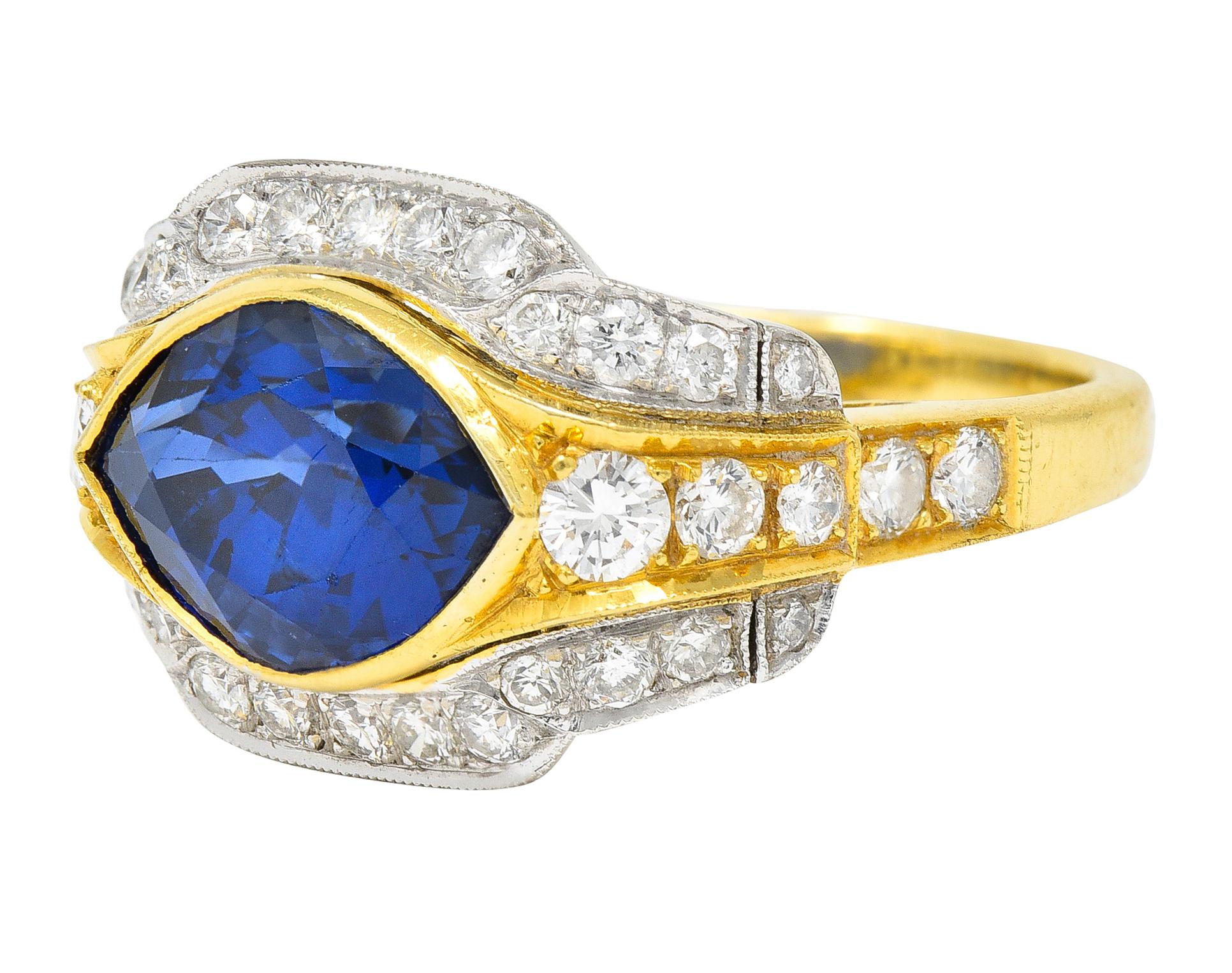 Vintage 5.71 Carats Ceylon Sapphire Diamond 18 Karat Two-Tone Gold Gemstone Ring 1