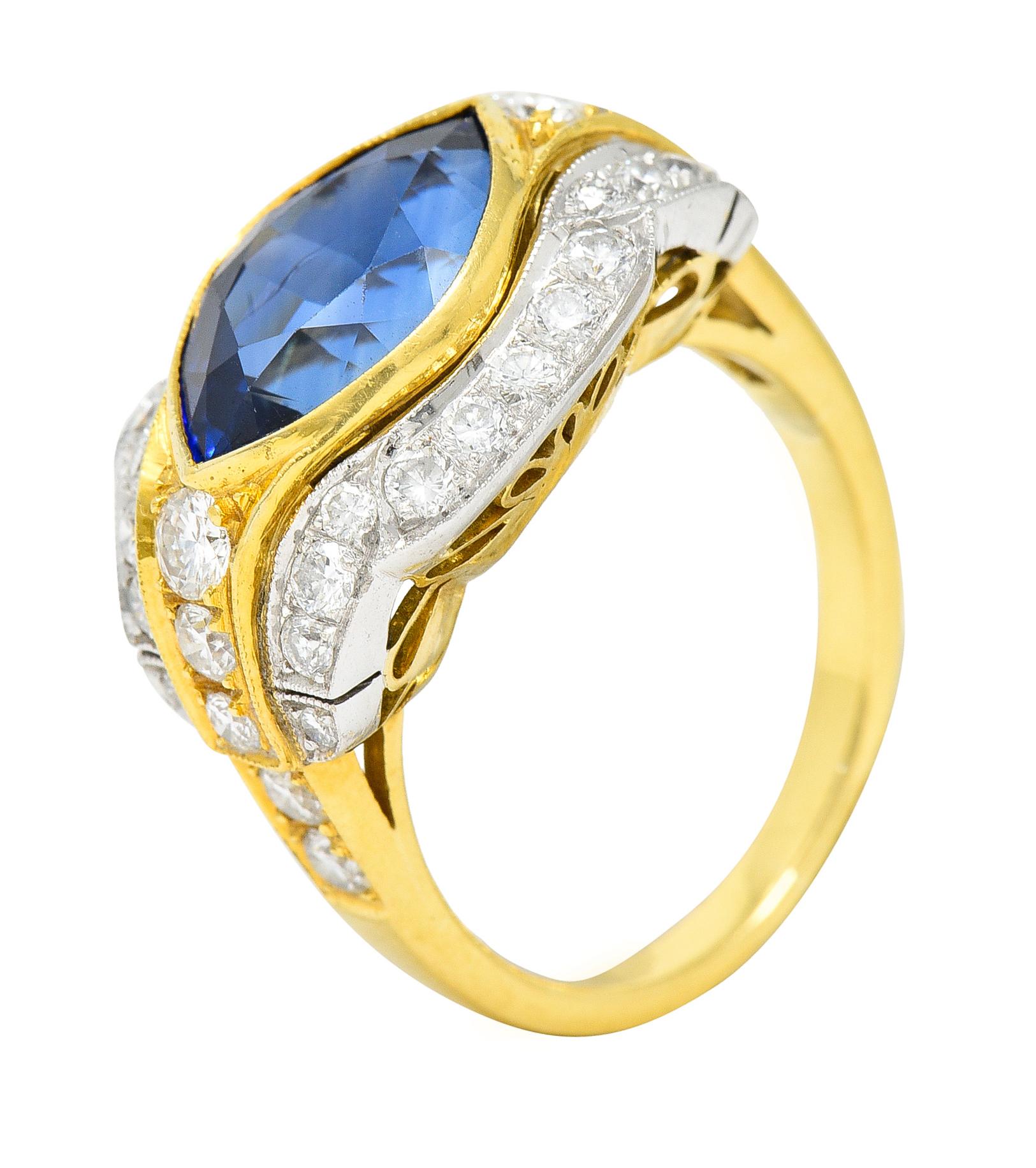 Vintage 5.71 Carats Ceylon Sapphire Diamond 18 Karat Two-Tone Gold Gemstone Ring 3
