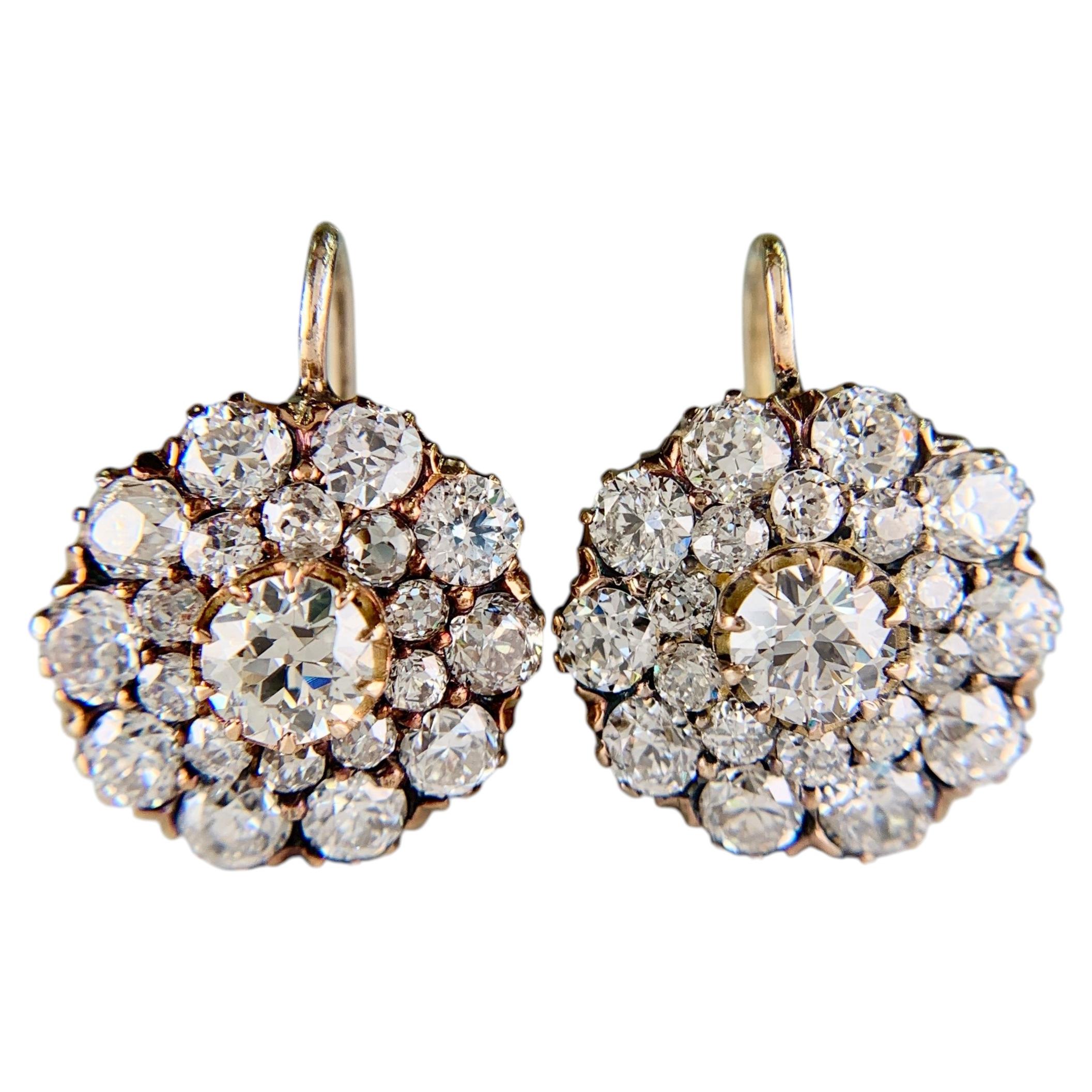 Vintage 5.71ctw Old Cut Diamond Drop Earrings 18k Yellow Gold