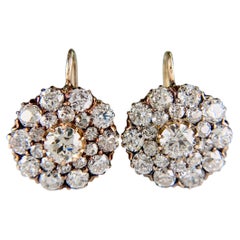 Vintage 5.71ctw Old Cut Diamond Drop Earrings 18k Yellow Gold