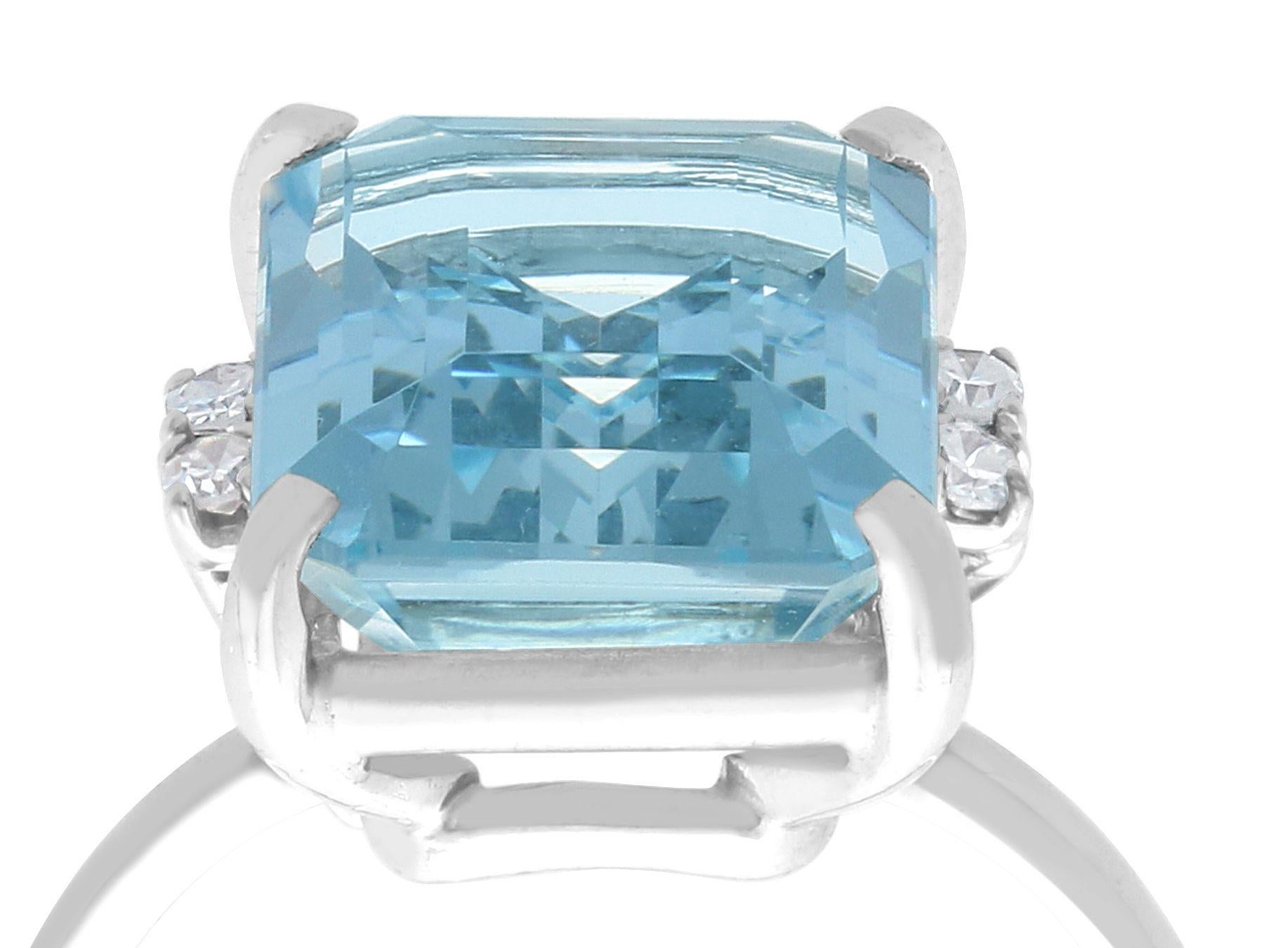 A stunning vintage 5.72 carat aquamarine and 0.08 carat diamond, 15 karat white gold cocktail ring; part of our diverse gemstone jewelry and estate jewelry collections.

This stunning, fine and impressive vintage emerald cut aquamarine ring has been