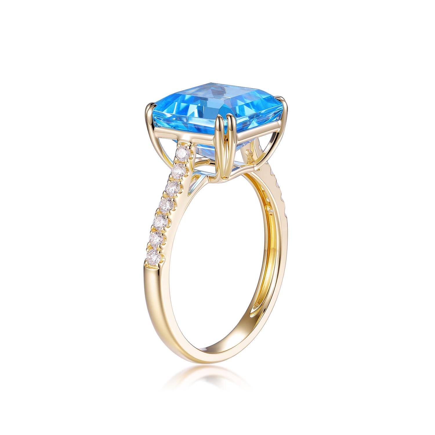 Vintage-Diamantring aus 14 Karat Gelbgold mit 5,74 Karat blauem Topas im Asscher-Schliff im Angebot 3