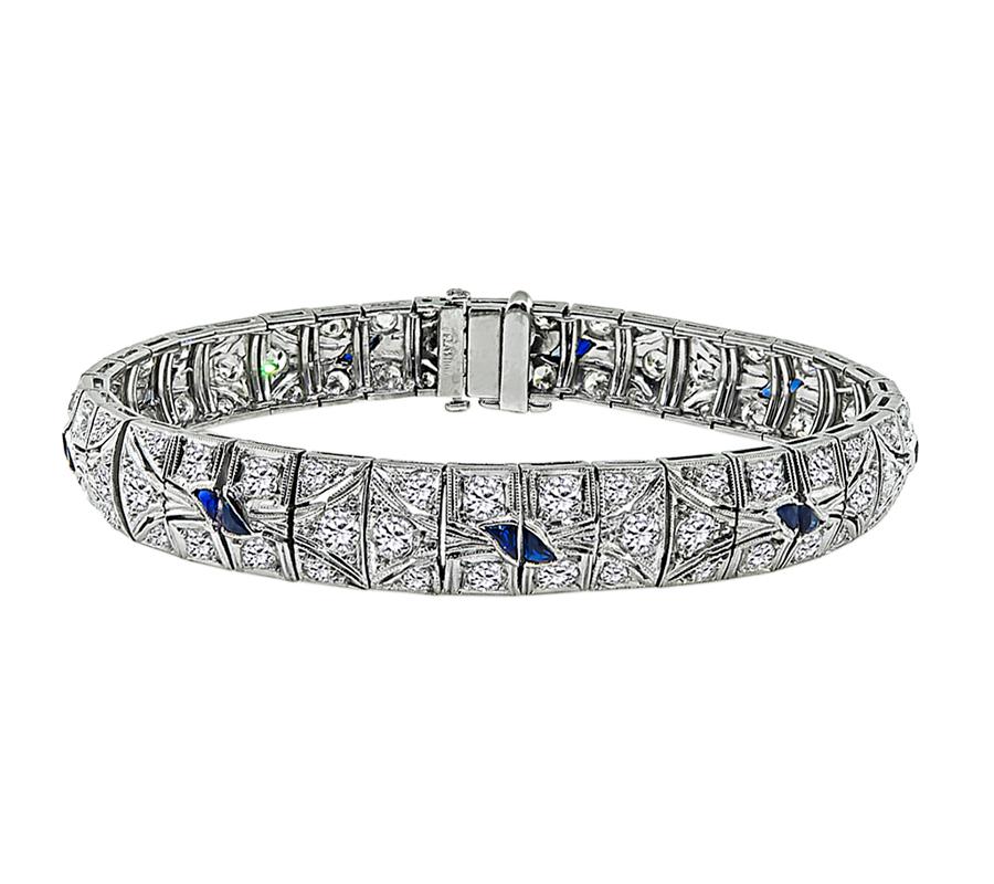 Taille vieille mine Bracelet vintage en diamants et saphirs de 5,75 carats en vente
