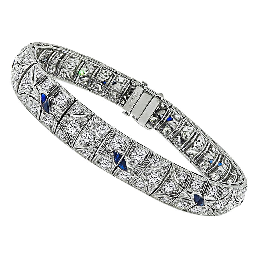 Bracciale vintage con diamanti e zaffiri da 5,75 carati