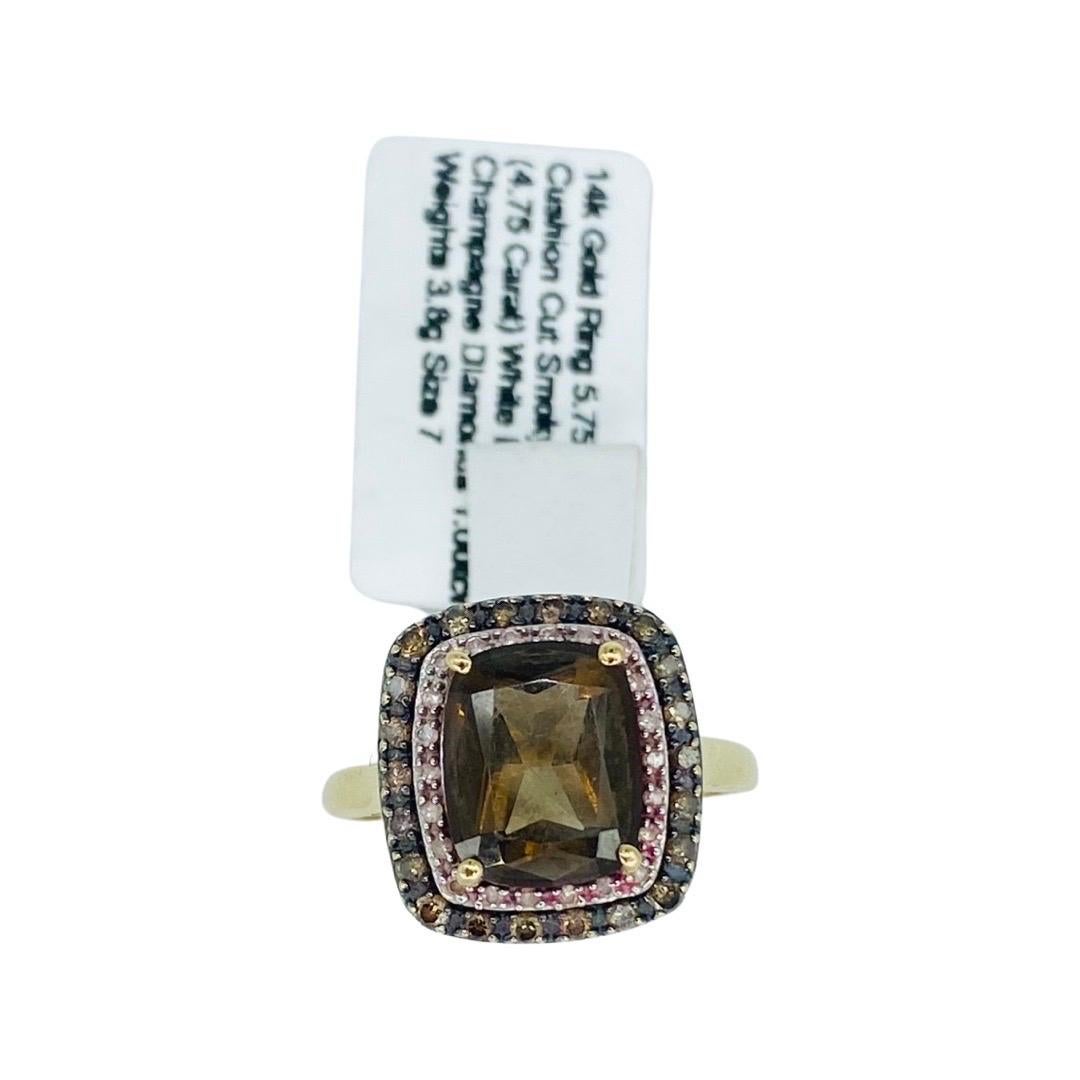 Vintage 5.75tcw Smokey Quartz Diamonds Cluster Cocktail Ring 14k Gold Pour femmes en vente