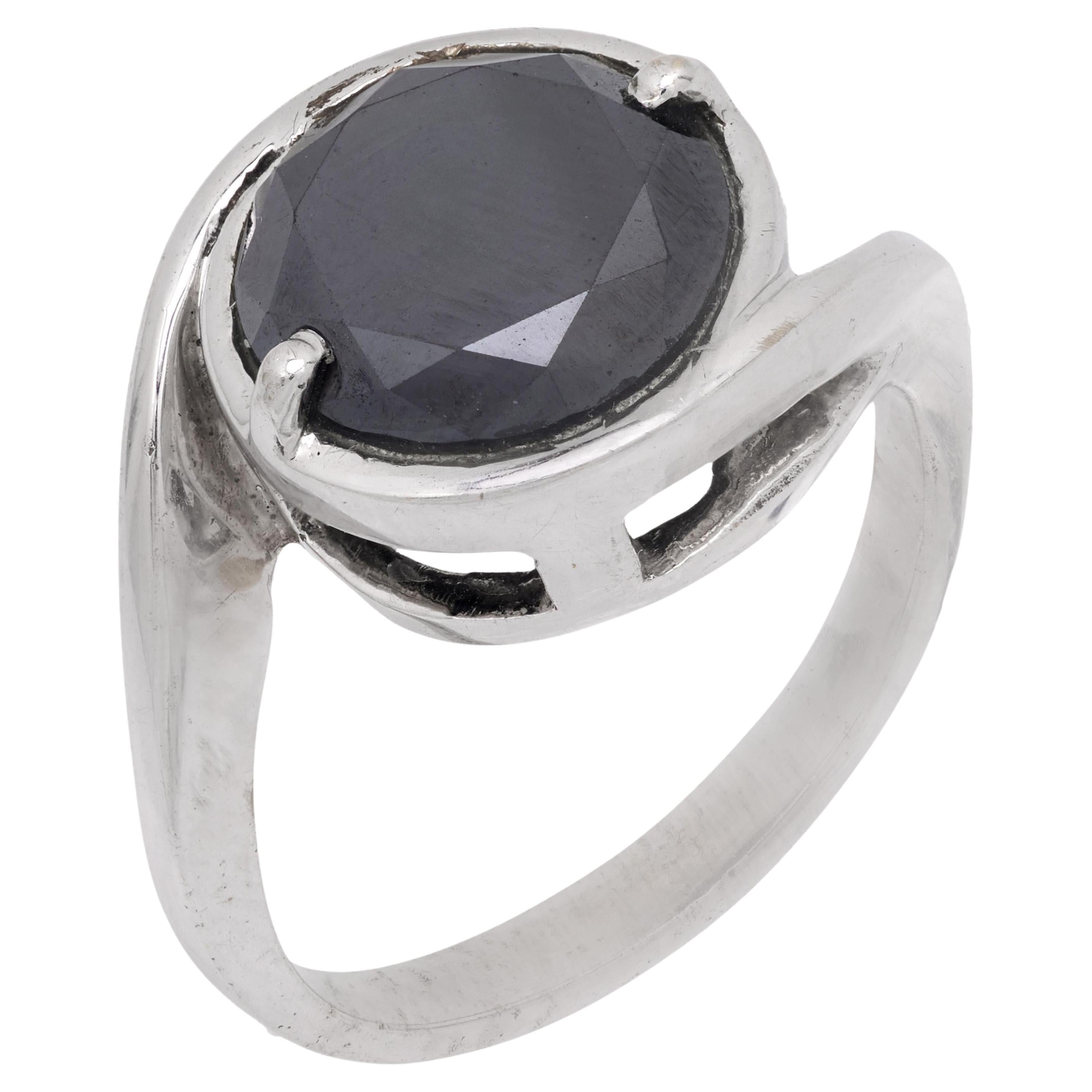 Anello vintage con diamante nero da 5,80 carati in oro bianco 14k