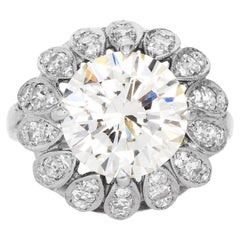 Retro 5.81 Ct Diamond 18K White Gold Floral Cocktail Engagement Ring