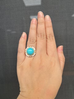 Vintage 5.81Ct Sleeping Beauty Turquoise Enamel Diamond Ring in 18K Yellow Gold