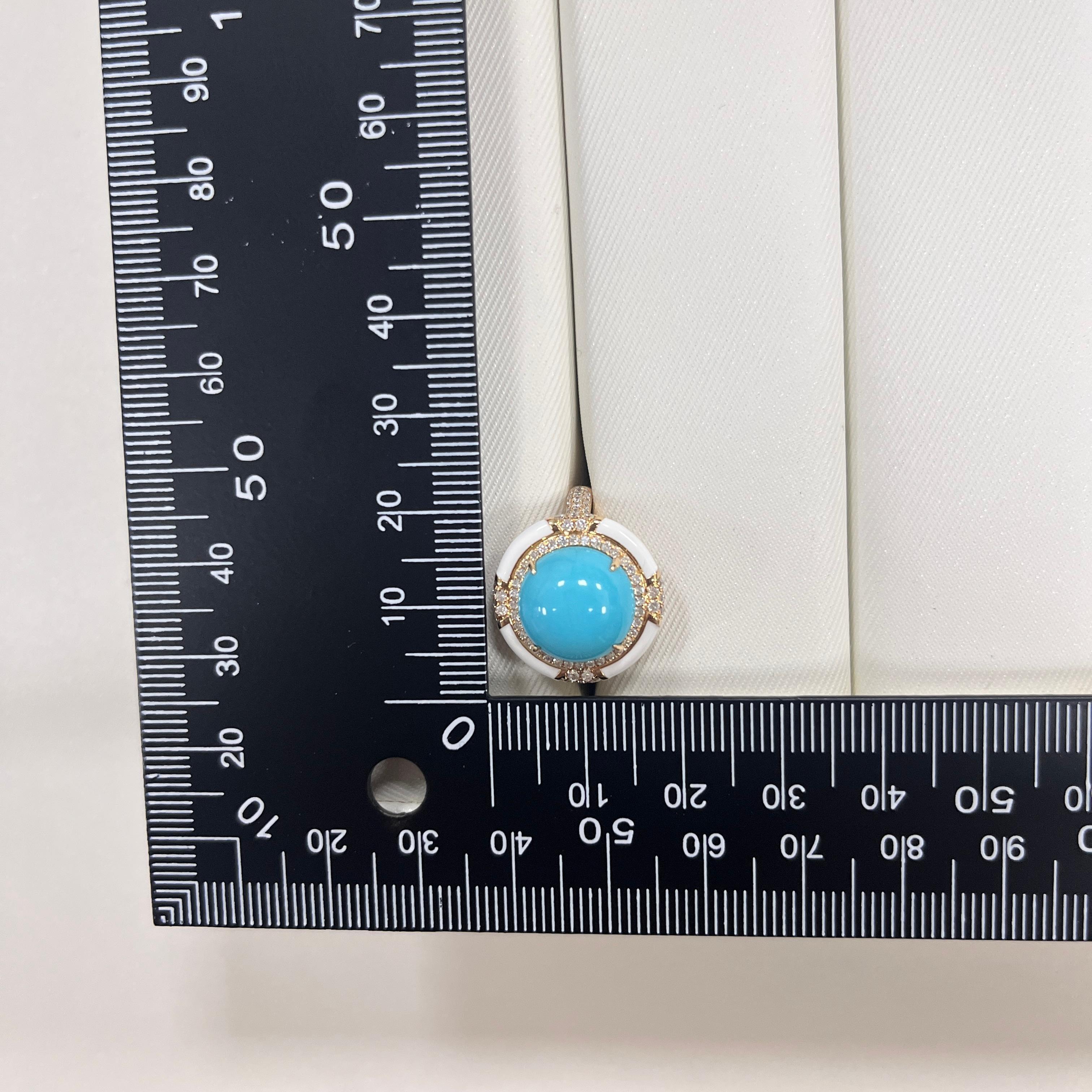 Cabochon Vintage 5.81Ct Sleeping Beauty Turquoise Enamel Diamond Ring in 18K Yellow Gold For Sale
