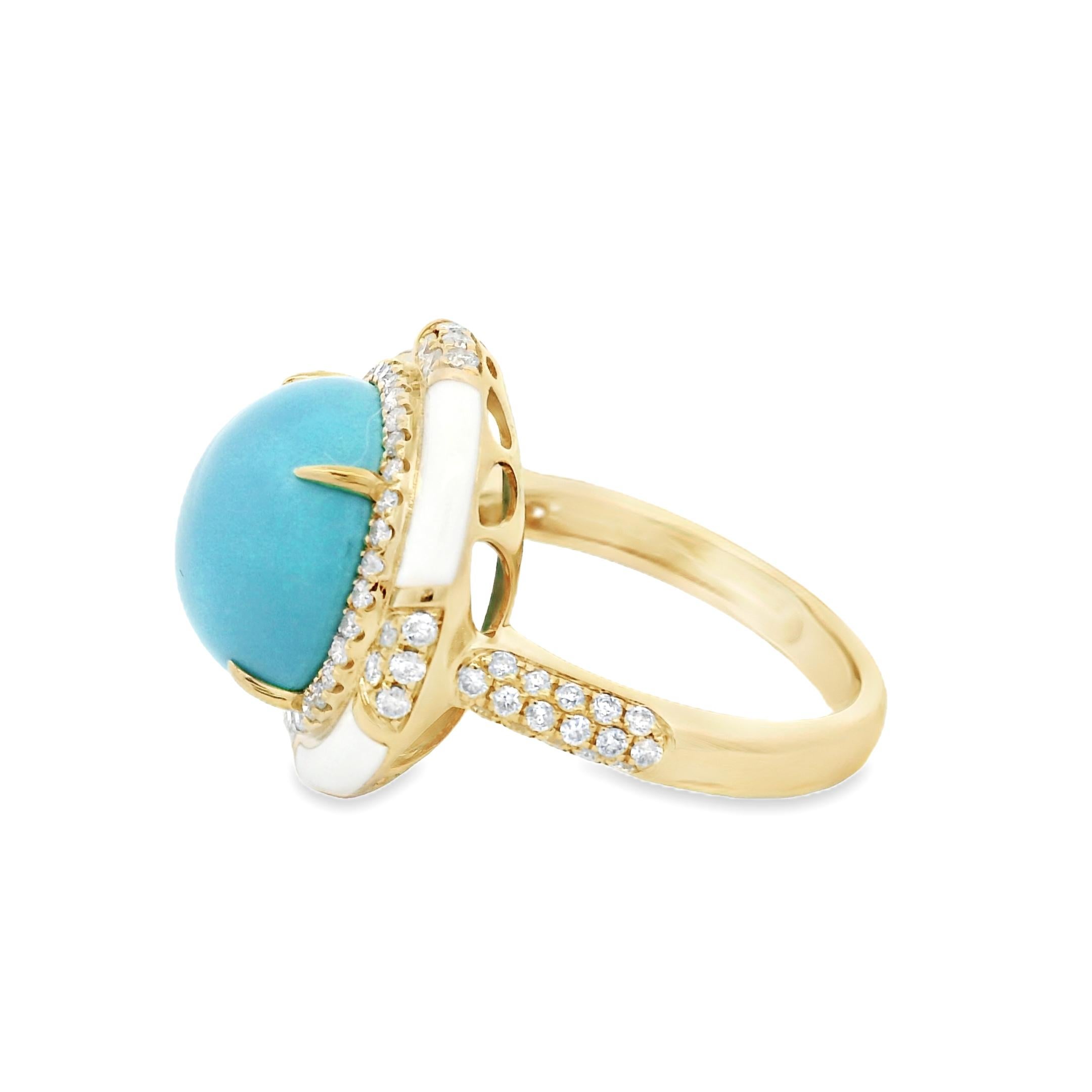 Vintage 5.81Ct Sleeping Beauty Turquoise Enamel Diamond Ring in 18K Yellow Gold In New Condition For Sale In Hong Kong, HK