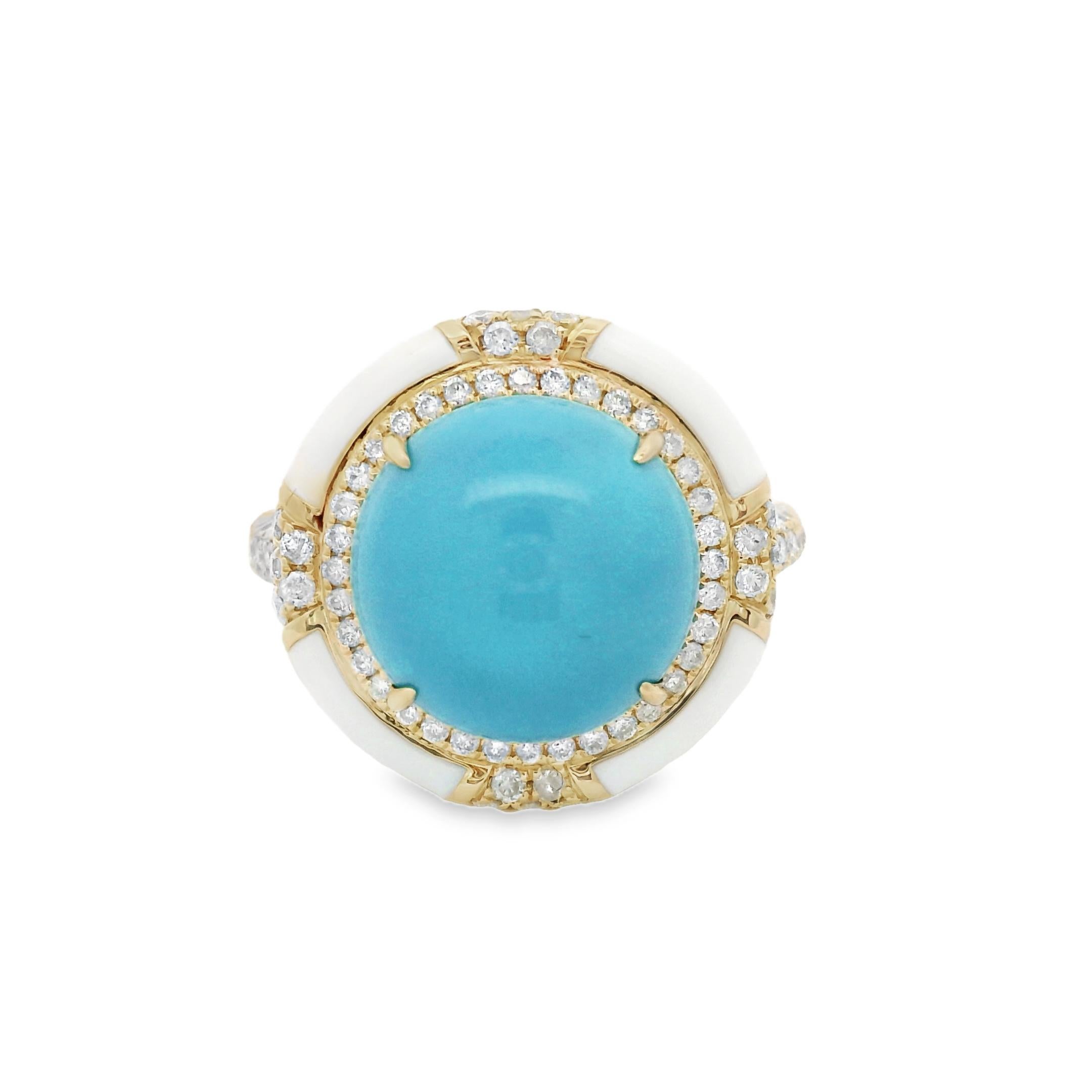 Women's Vintage 5.81Ct Sleeping Beauty Turquoise Enamel Diamond Ring in 18K Yellow Gold For Sale